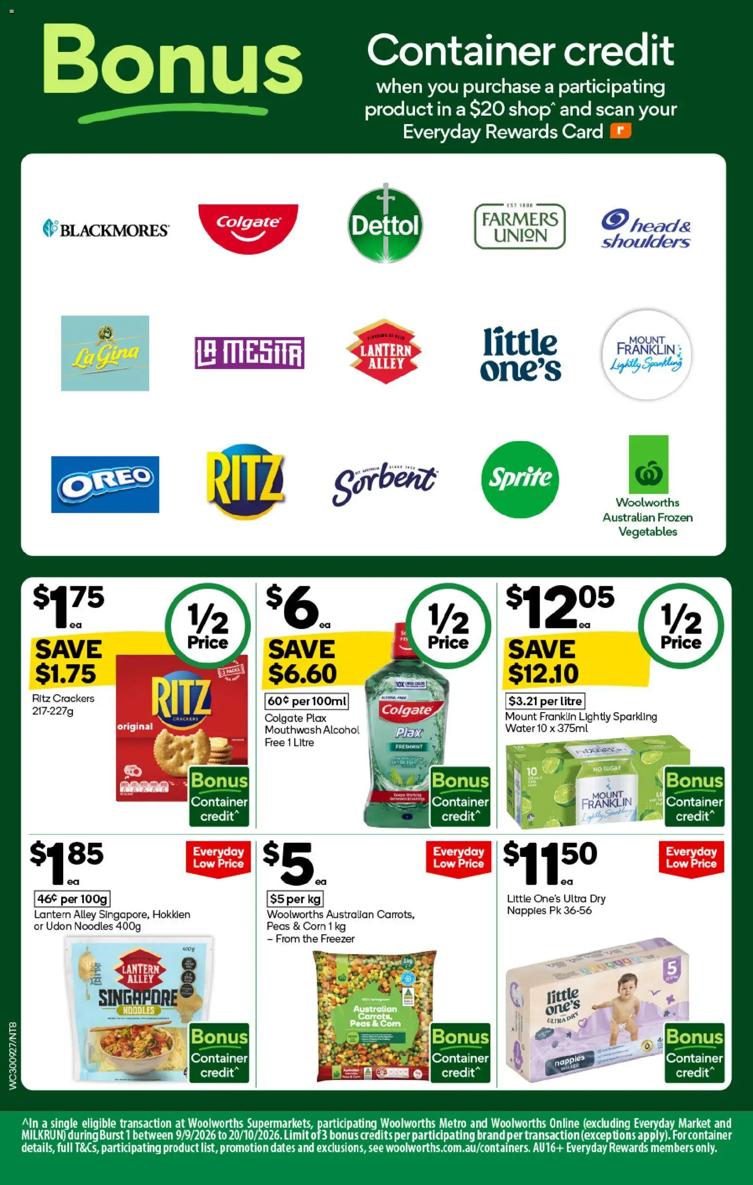 Woolworths catalogue - valid from 30/09/2026 | Page: 8 | Products: Nappies, Vegetables, Sugar, Sprite