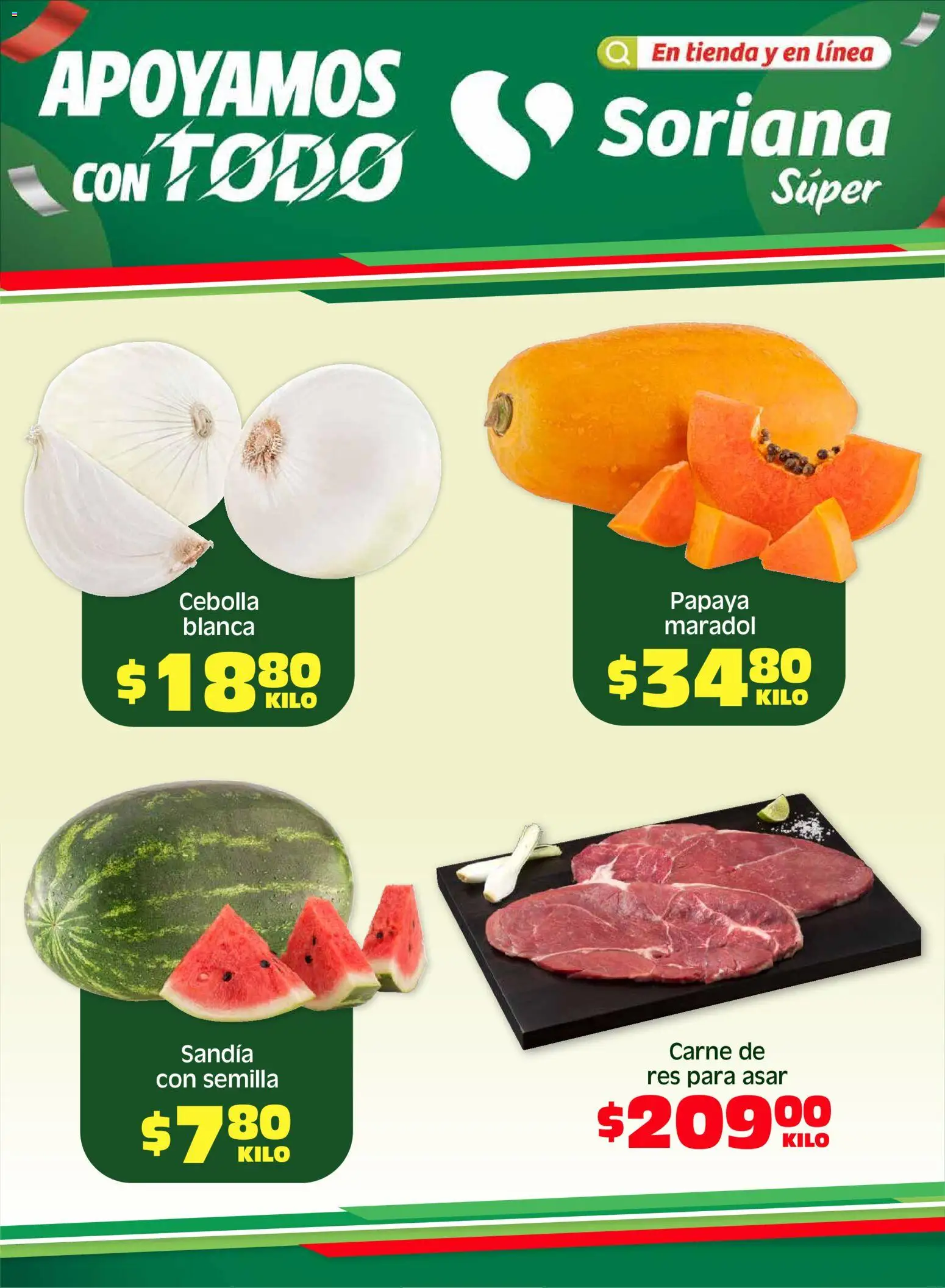Nuevas ofertas de Soriana válidas en toda la República Mexicana desde el 15.05.2026. ¡Encuentra las mejores ofertas en Soriana Fin de Semana Súper: Juárez! | Página: 1 | Productos: Cebolla, Sandía, Res