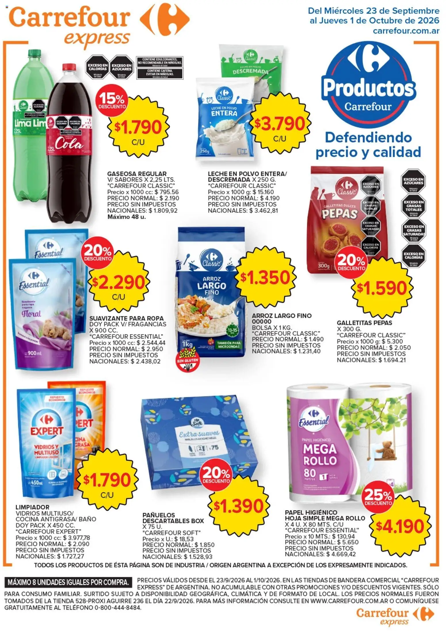 Carrefour Express catálogo │ válido desde el 23/09/2026 | Página: 4 | Productos: Teléfono, Suavizante para ropa, Gaseosa, Suavizante
