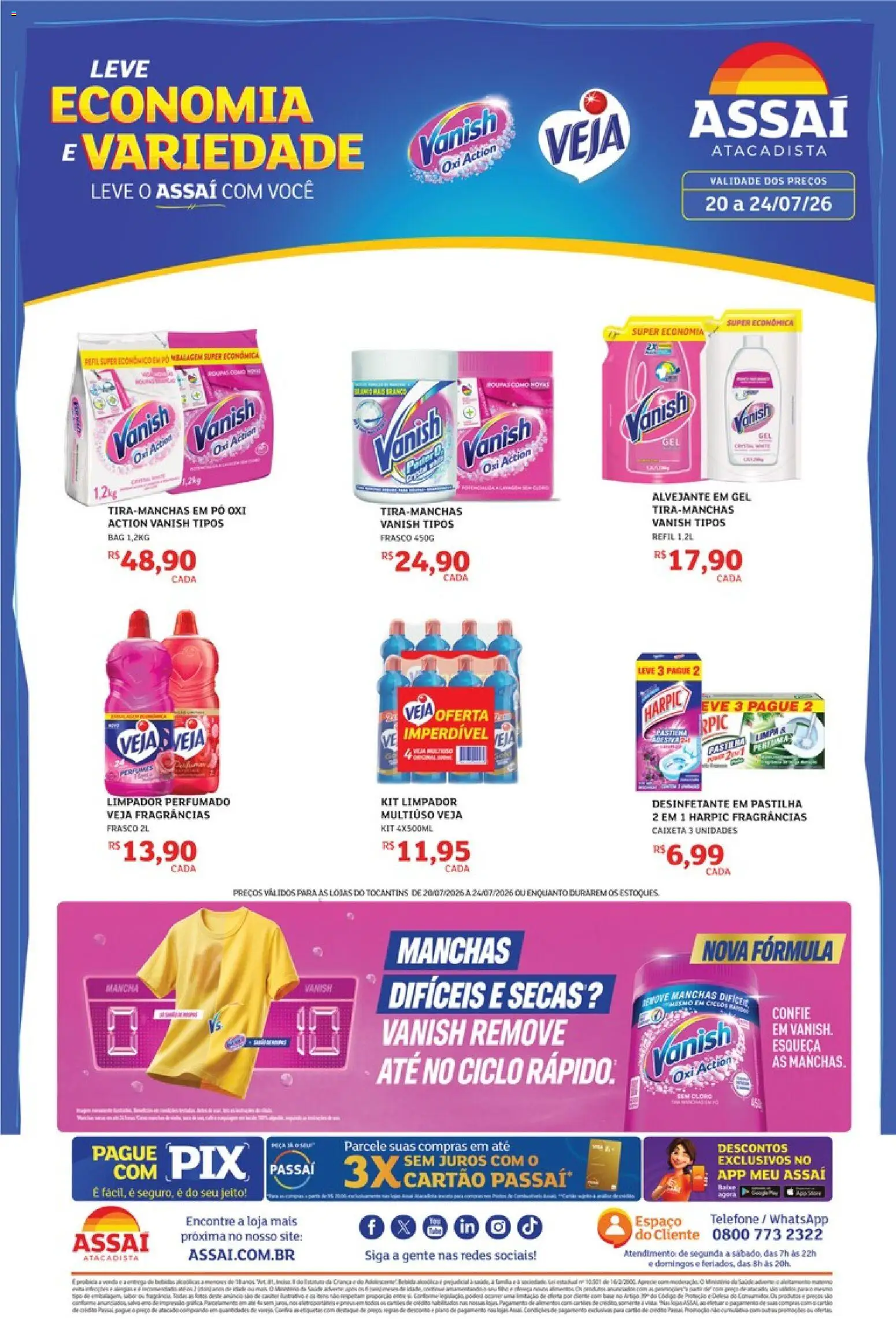 Assaí Atacadista Folheto - válido de 20/07/2026 | Página: 1 | Produtos: Pó, Cloro, Alvejante, Vanish
