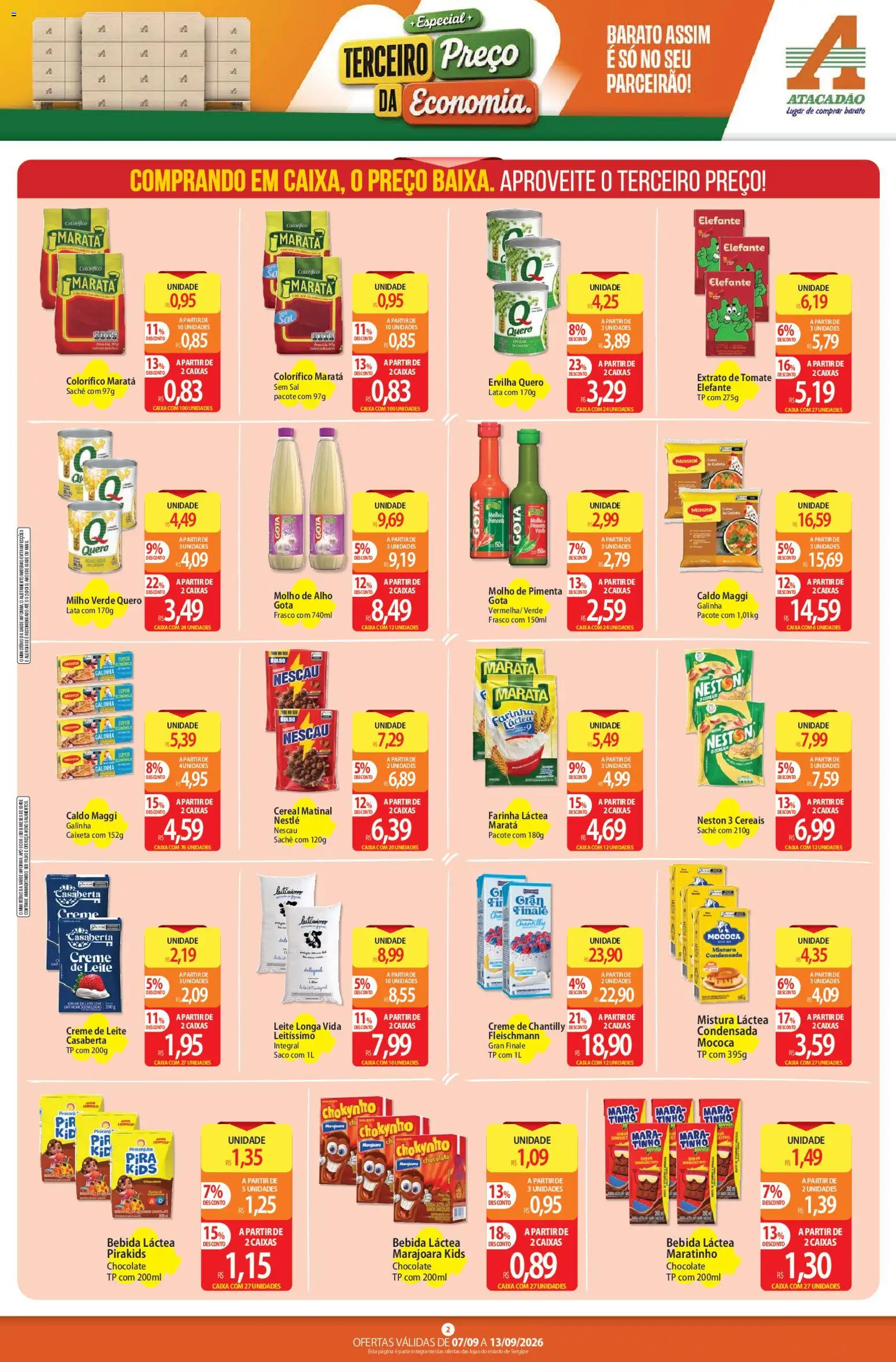 Atacadão Folheto - válido de 07/09/2026 | Página: 2 | Produtos: Ervilha, Leite, Bebida, Milho