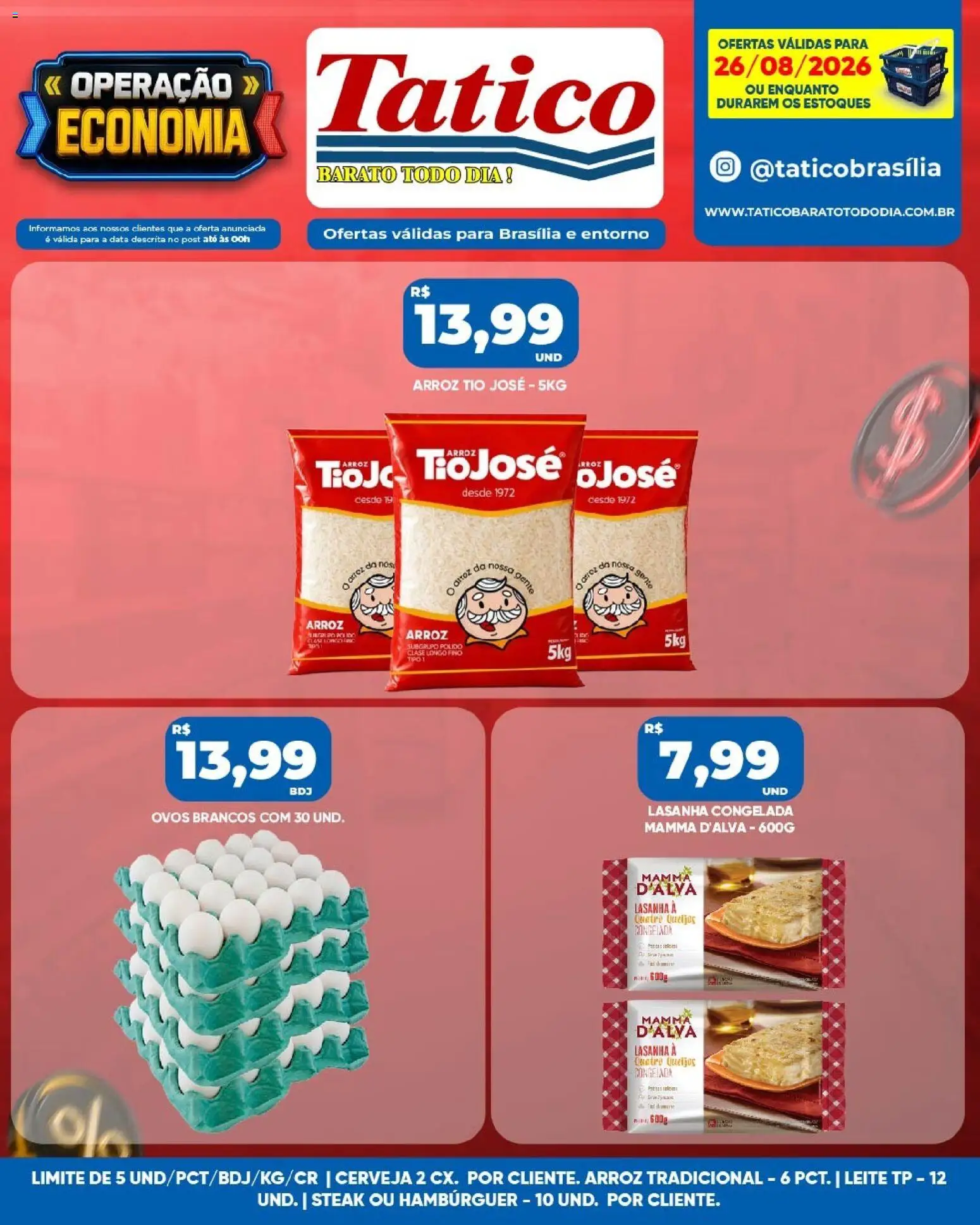 Tatico Folheto - válido de 26/08/2026 | Página: 7 | Produtos: Leite, Ovos, Arroz, Hambúrguer