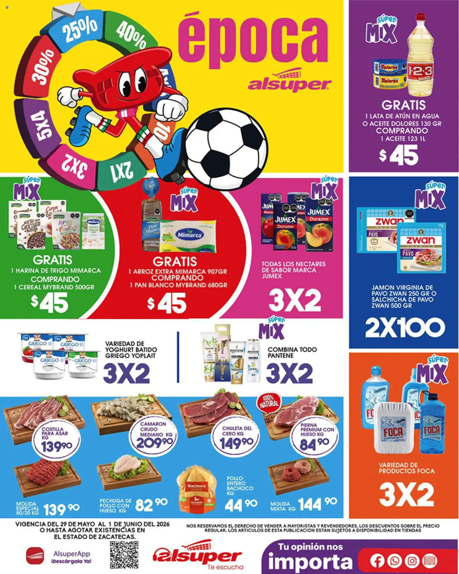 Nuevas ofertas de Alsuper válidas en toda la República Mexicana desde el 29.05.2026. ¡Encuentra las mejores ofertas en Alsuper folleto Zacatecas! | Página: 1 | Productos: Harina, Aceite, Pan, Arroz