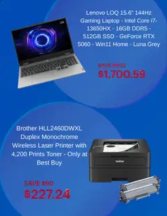 Preview of Best Buy weekly flyer / circulaire from shop Best Buy valid from Sep 21, 2026 | Page: 3 | Products: Printer, Toner, Laptop