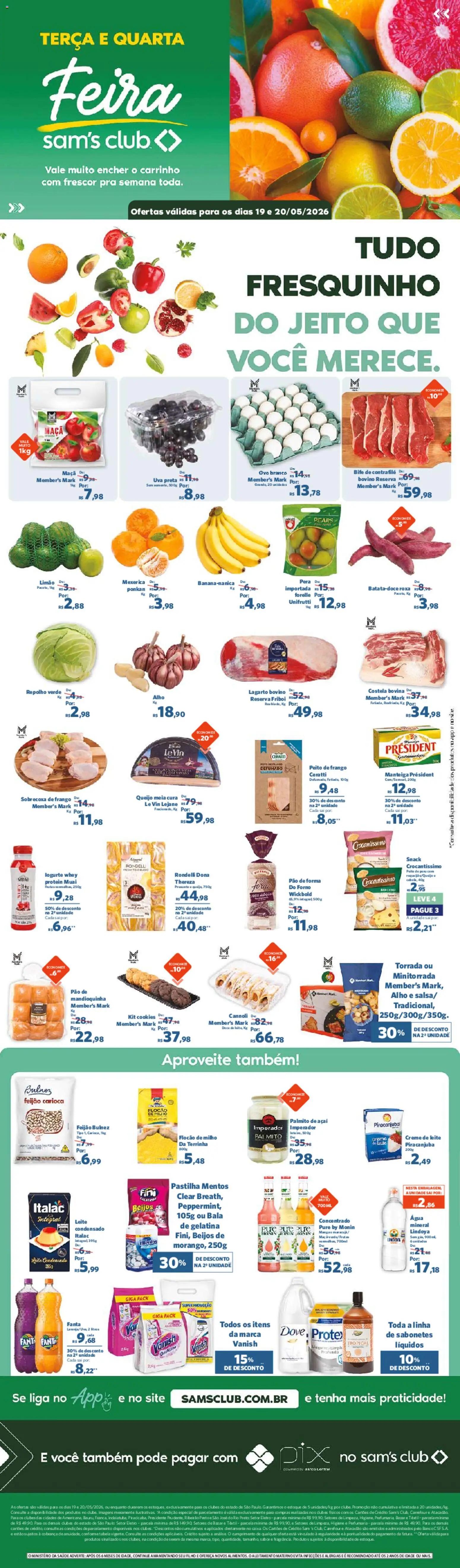 Sam's Club Folheto - válido de 19.05.2026 | Página: 1 | Produtos: Pão de forma, Sal, Gelatina, Açaí