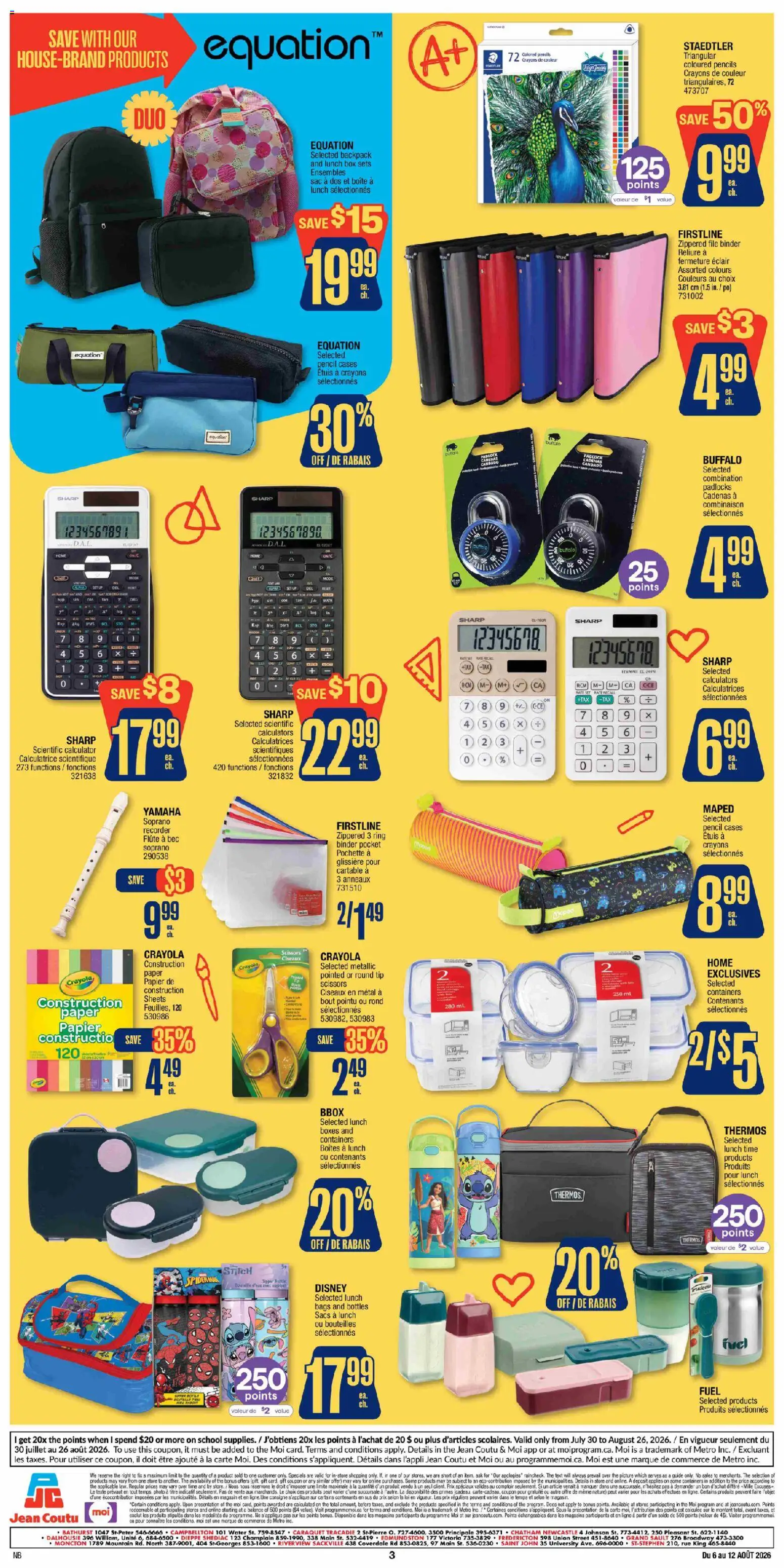 Jean Coutu flyer valid from Aug 6, 2026 | Page: 3 | Products: Backpack, Calculator, Box