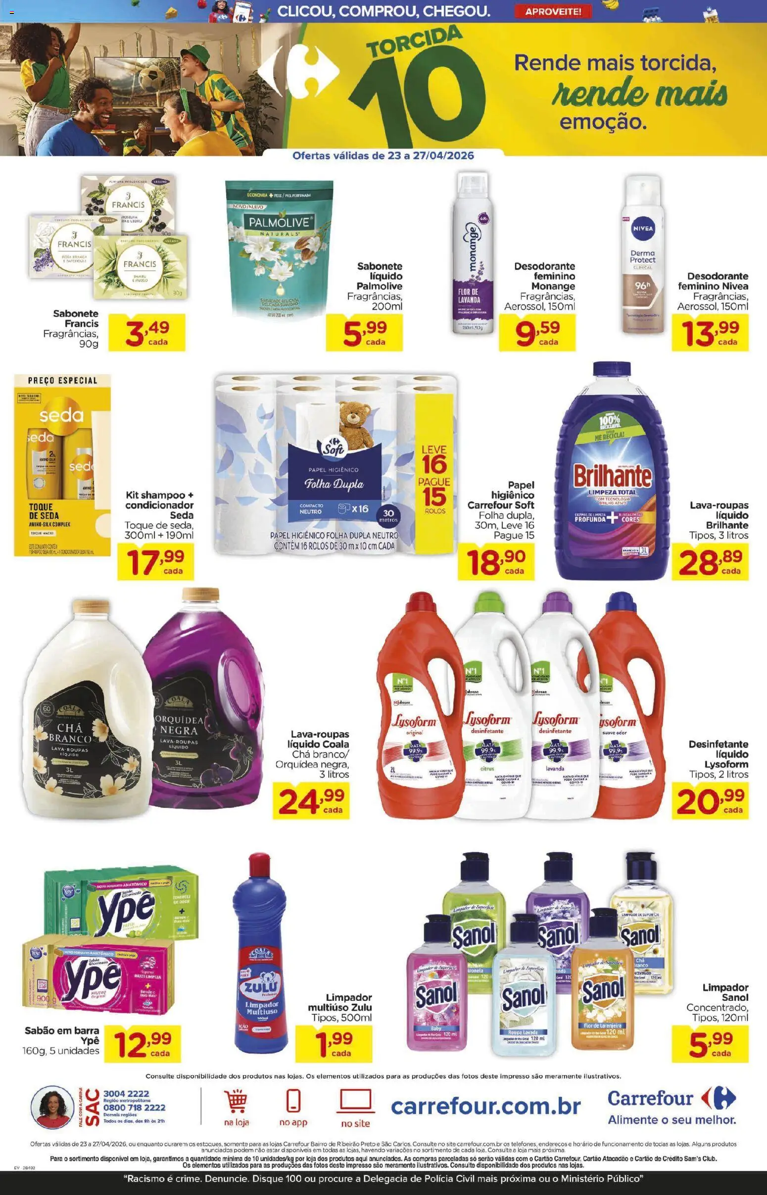 Carrefour Bairro Folheto - válido de 23.04.2026 | Página: 3 | Produtos: Shampoo, Sabão, Roupas, Desinfetante