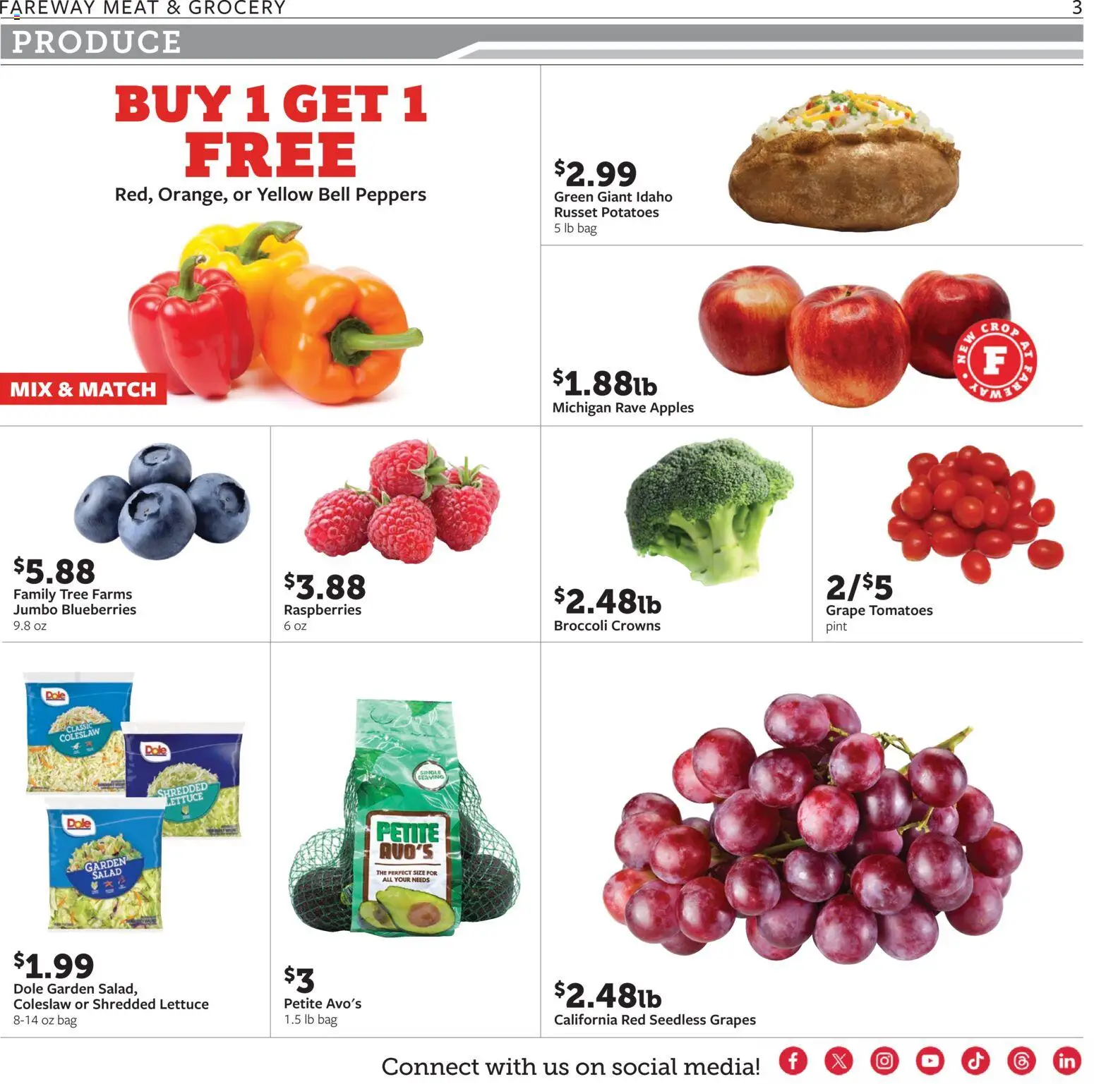Fareway Weekly Ad - valid from 09/28/2026 | Page: 3 | Products: Broccoli, Raspberries, Tomatoes, Grapes