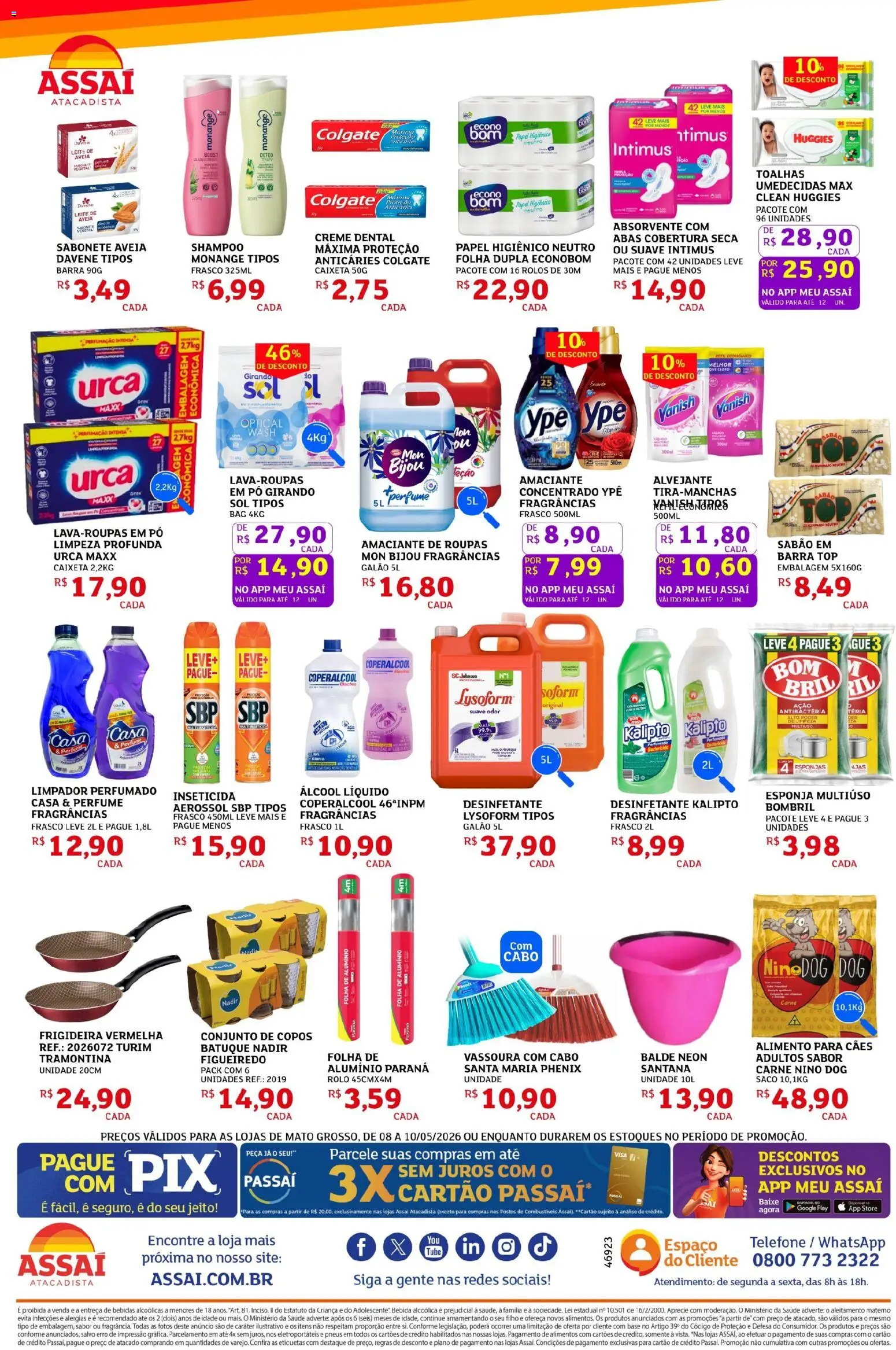Assaí Atacadista Folheto - válido de 08.05.2026 | Página: 4 | Produtos: Rolo, Sabão, Papel higiênico, Cabo