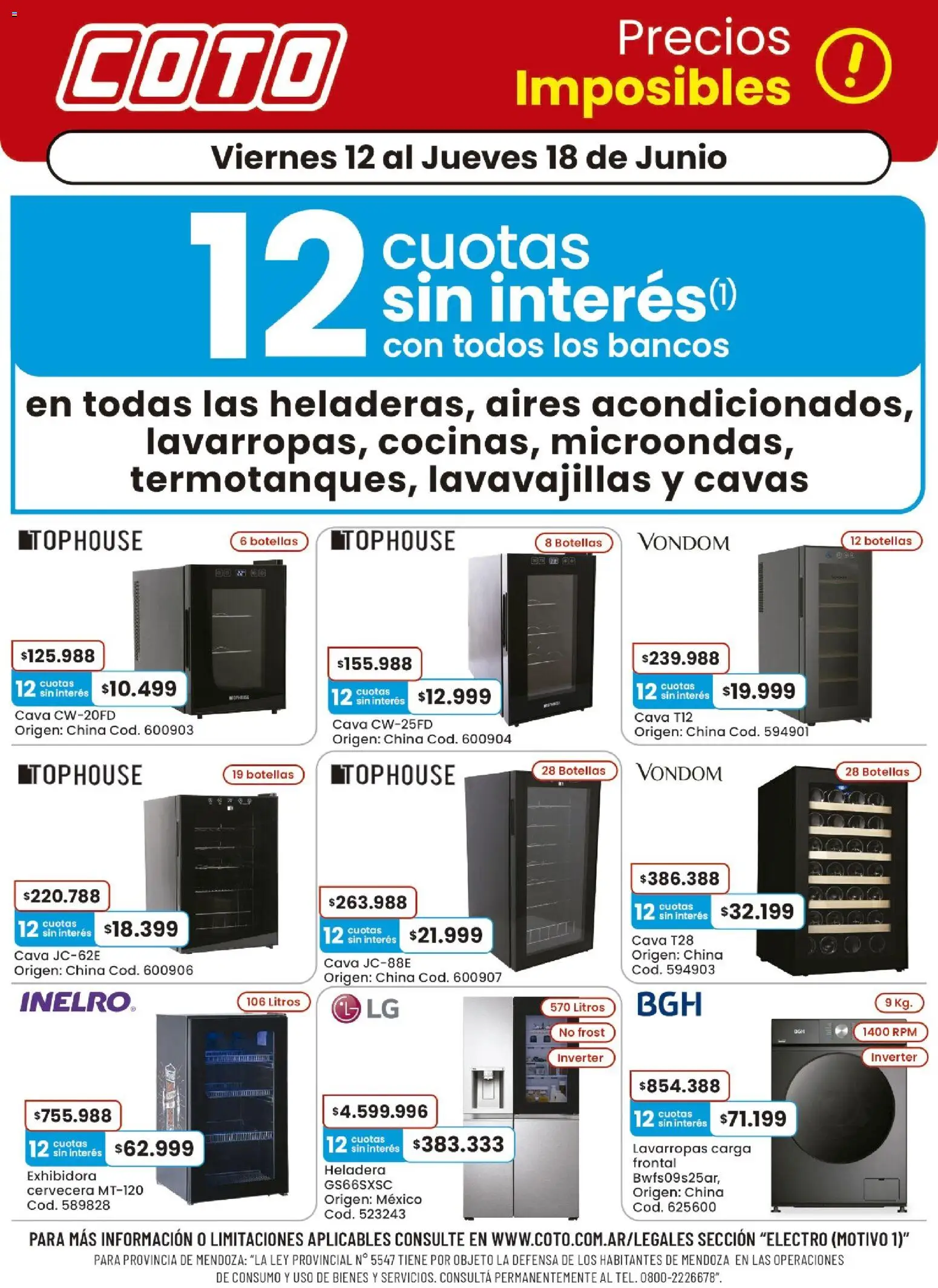Coto - Electro Motivo │ válido desde el 12.06.2026 | Página: 1 | Productos: Lavavajillas, Lavarropas, Heladera, Cava