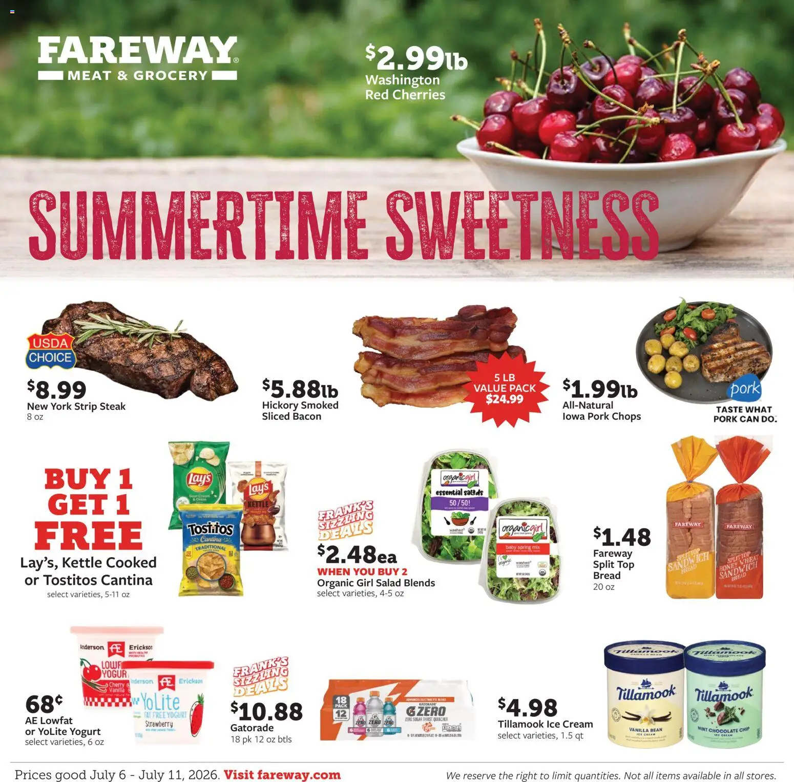 Fareway Weekly Ad - valid from 07/06/2026 | Page: 1 | Products: Yogurt, Bread, Pork, Chocolate Chip