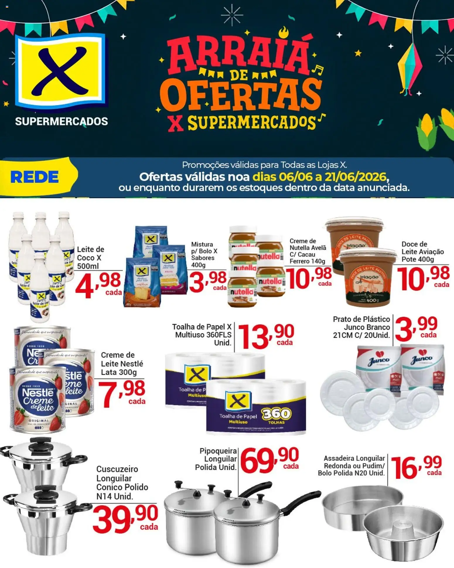 X Supermercados Folheto - válido de 06.06.2026 | Página: 3 | Produtos: Pipoqueira, Leite, Creme, Avelã