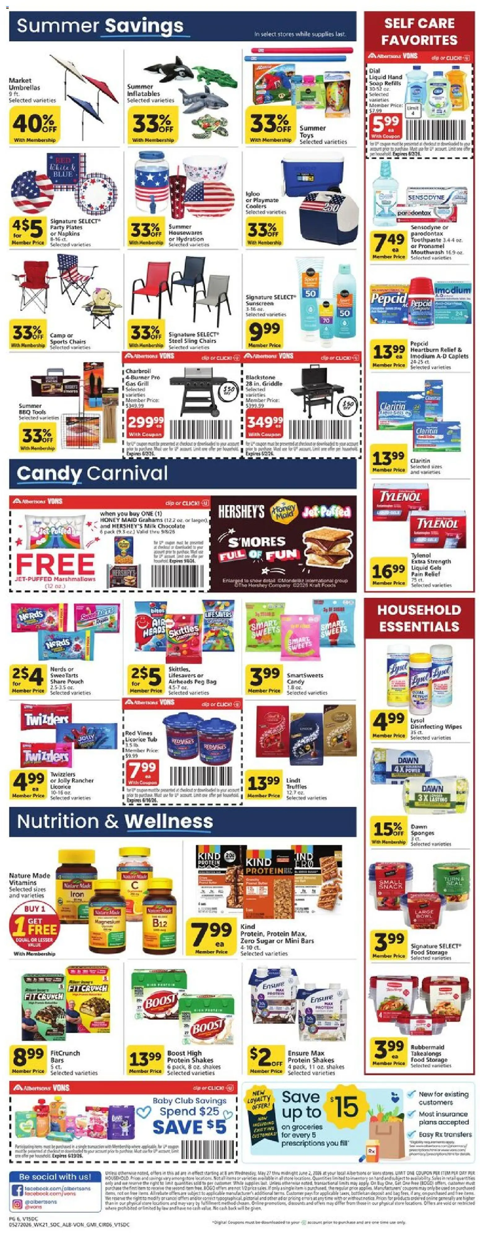 Vons Weekly Ad - valid from 27.05.2026 | Page: 6 | Products: Magnesium, Sunscreen, Sugar, Grill