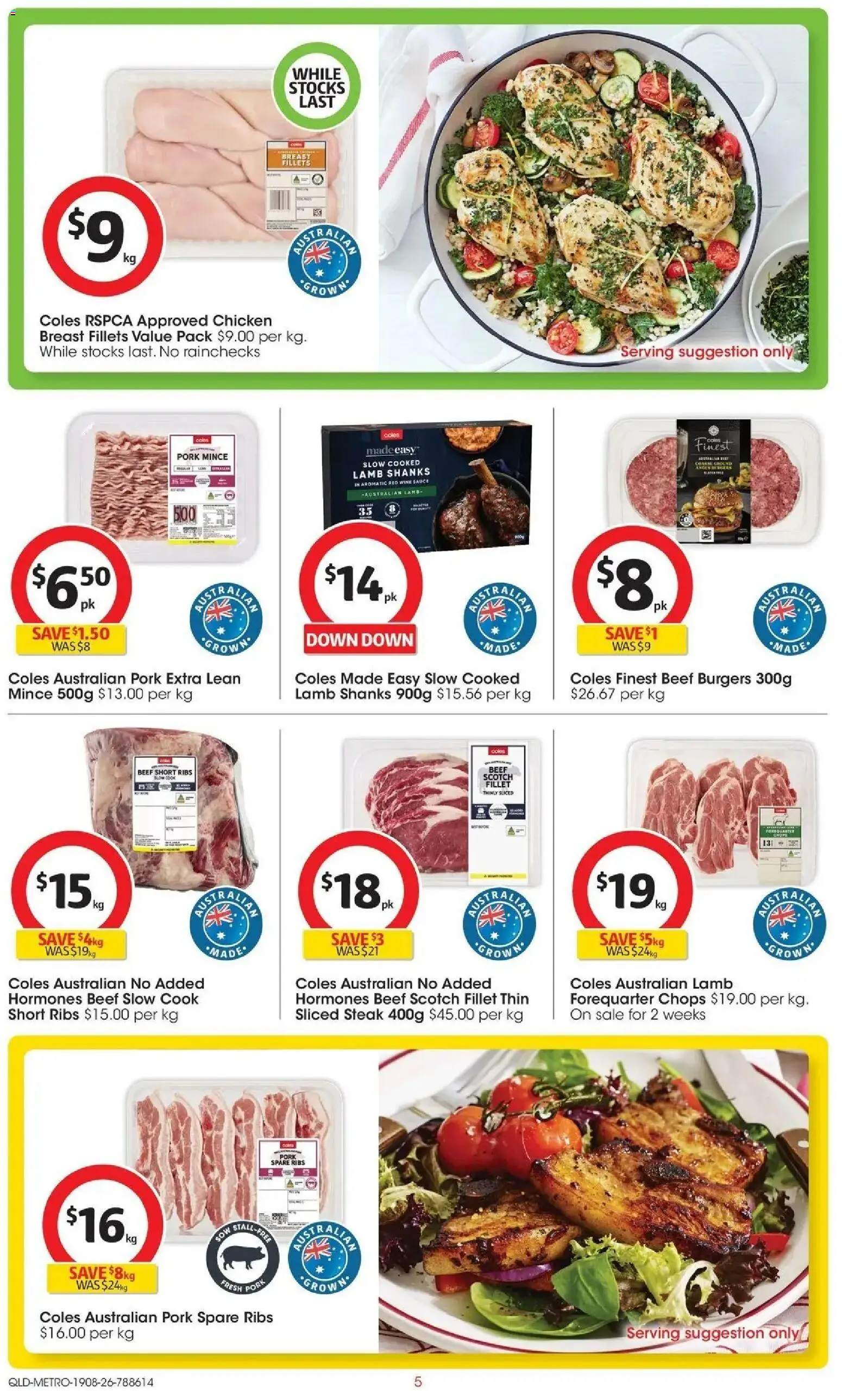 Coles catalogue - valid from 19/08/2026 | Page: 5 | Products: Burgers, Lamb, Sauce, Scotch
