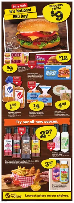 Preview of Giant Value frozen beef maple bourbon flavour or beef & cheddar burgers, 678-852 g. from shop Giant Tiger valid from 13.05.2026 | Page: 3 | Products: Beef, Bourbon, Coffee, Chicken