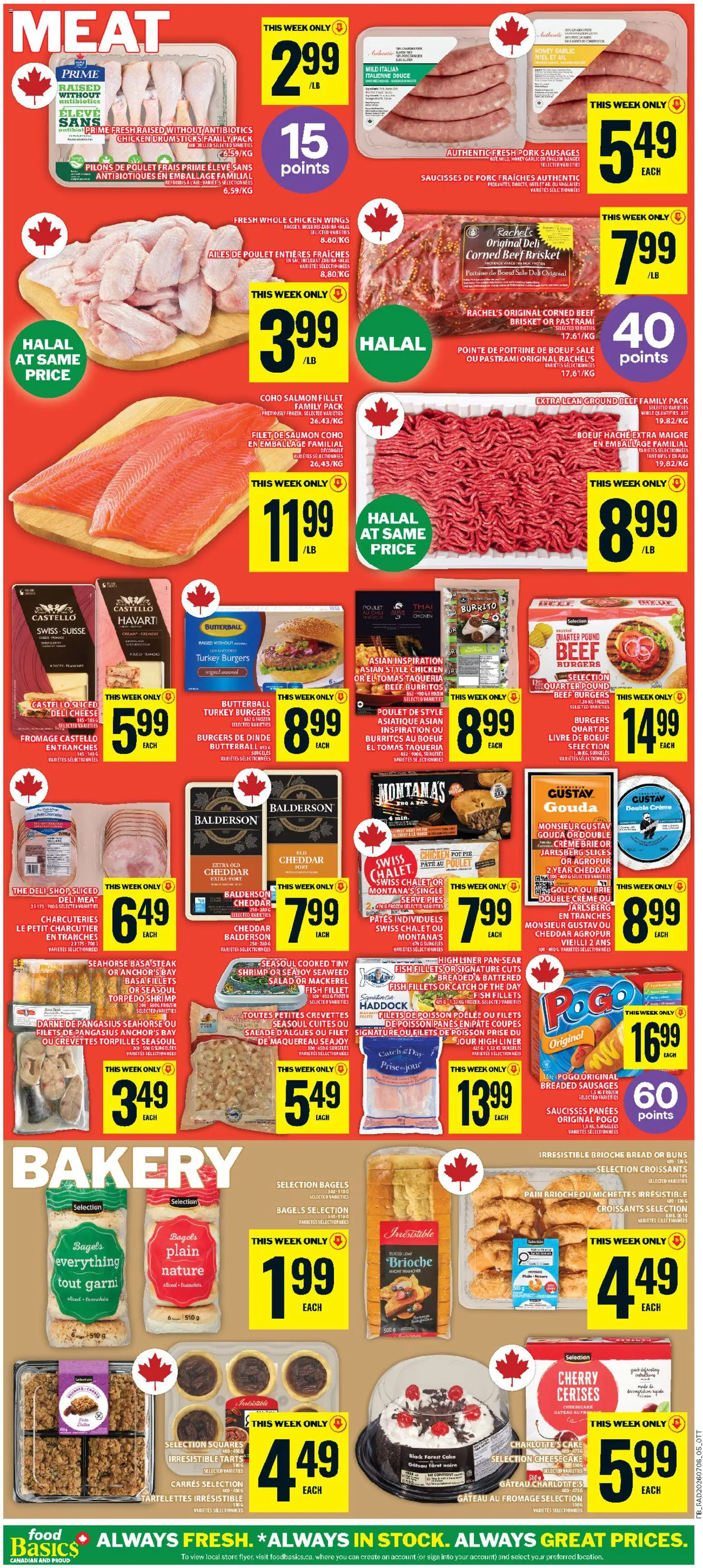 Food Basics flyer valid from Jul 9, 2026 | Page: 9 | Products: Fish, Beef, Bread, Pork