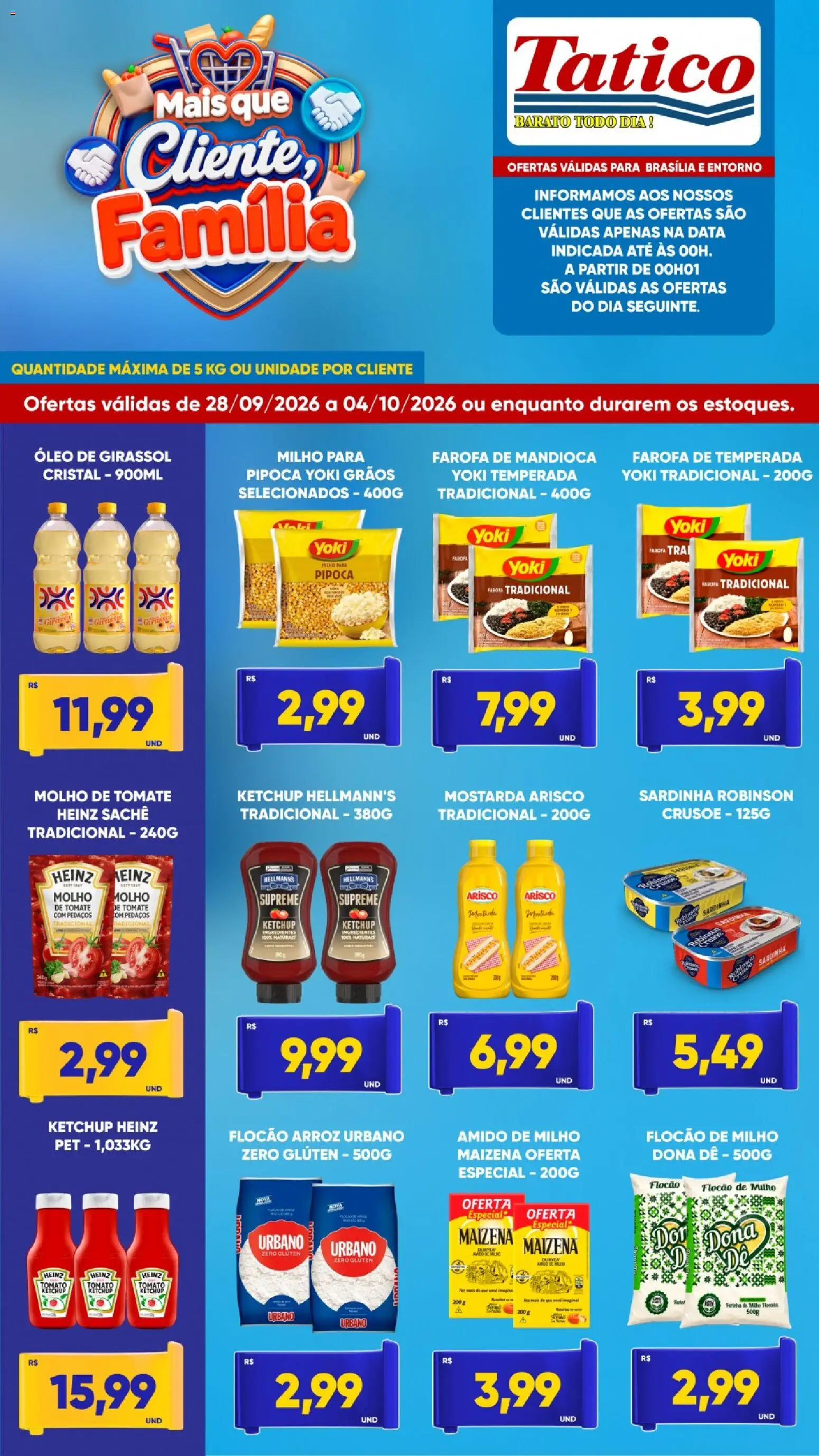 Tatico Folheto - válido de 28/09/2026 | Página: 3 | Produtos: Mostarda, Mandioca, Milho, Farofa