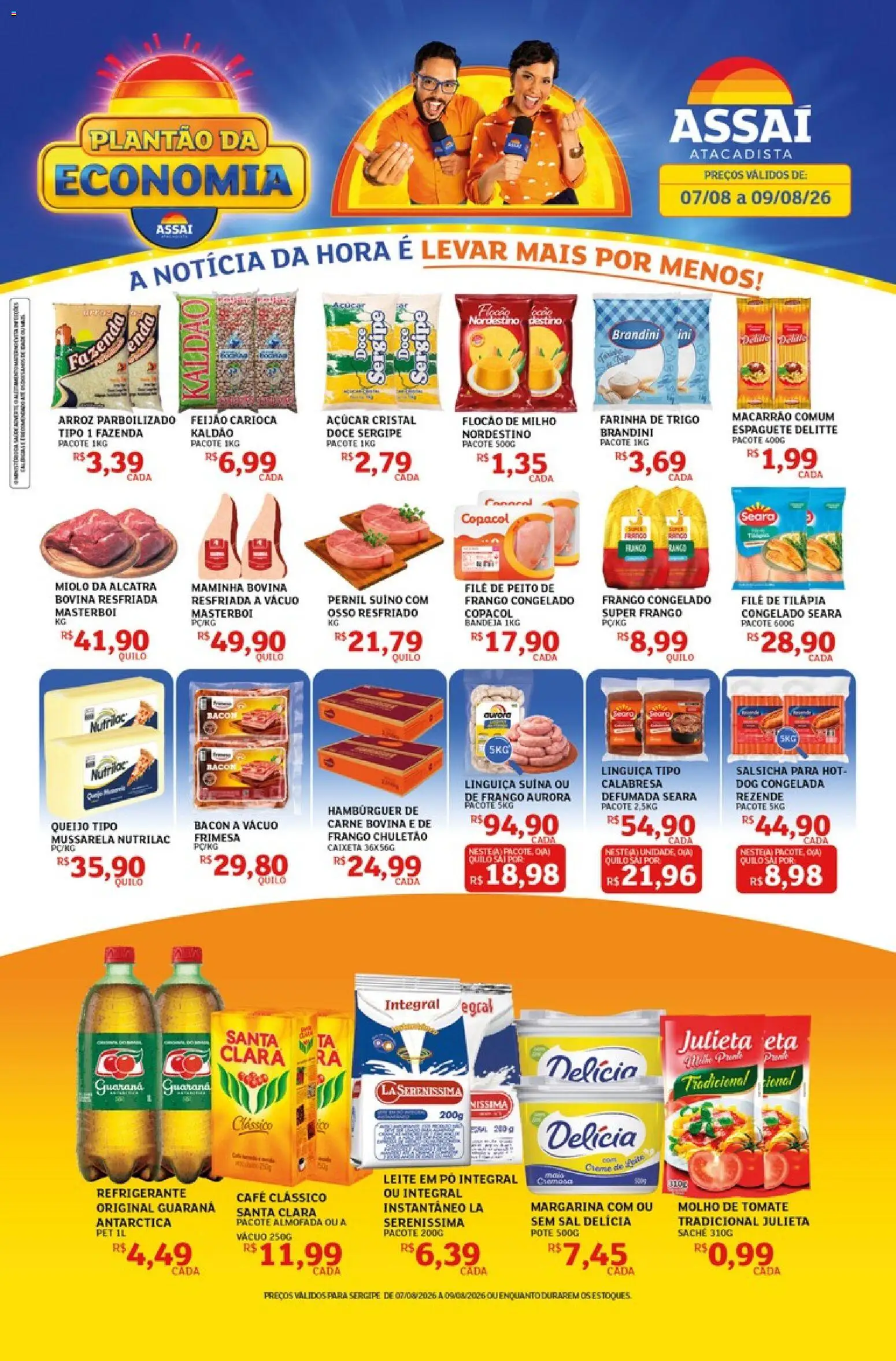 Assaí Atacadista Folheto - válido de 07/08/2026 | Página: 1 | Produtos: Arroz parboilizado, Hambúrguer, Mussarela, Margarina