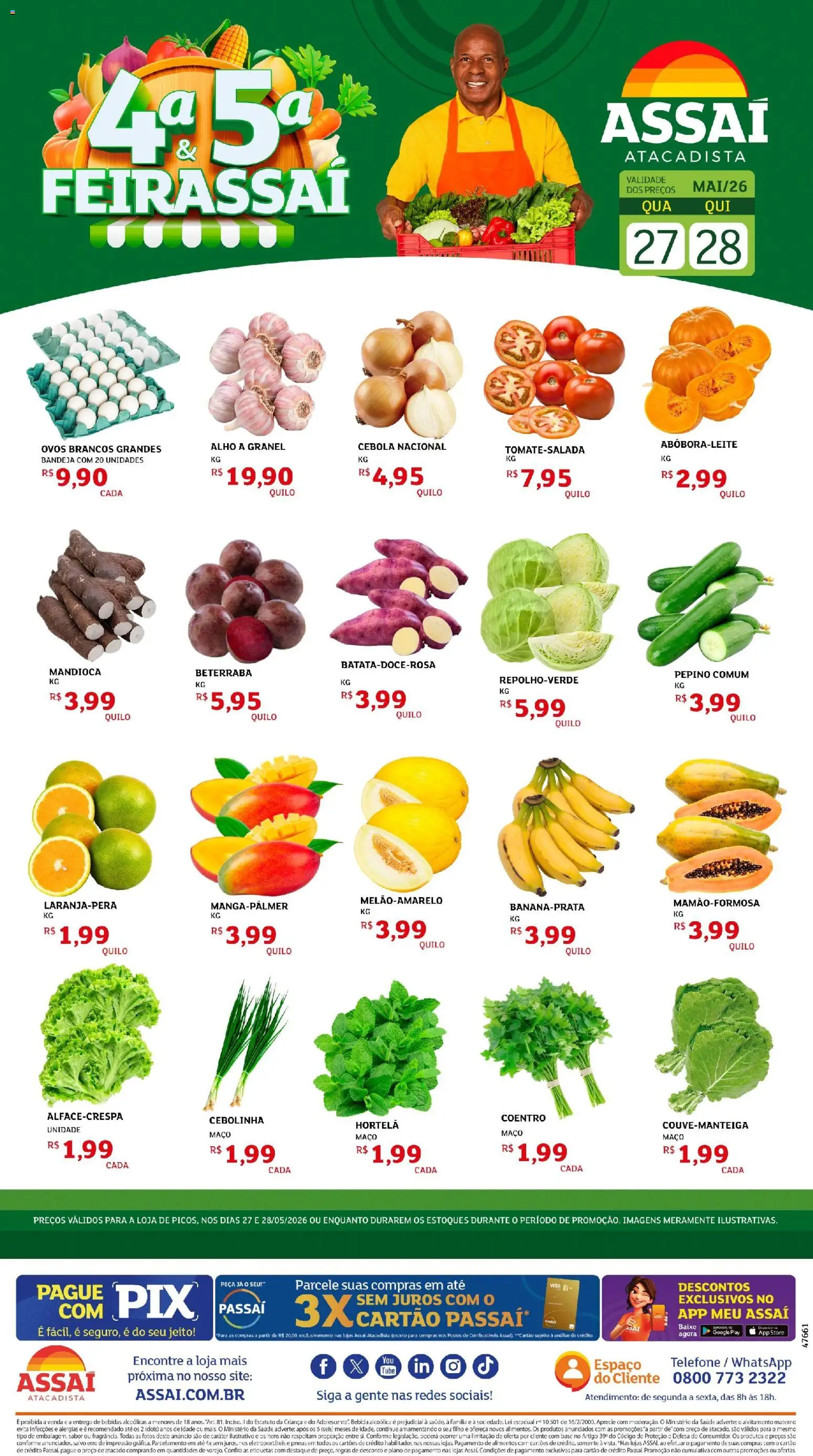 Assaí Atacadista Folheto - válido de 27.05.2026 | Página: 1 | Produtos: Beterraba, Ovos, Base, Telefone