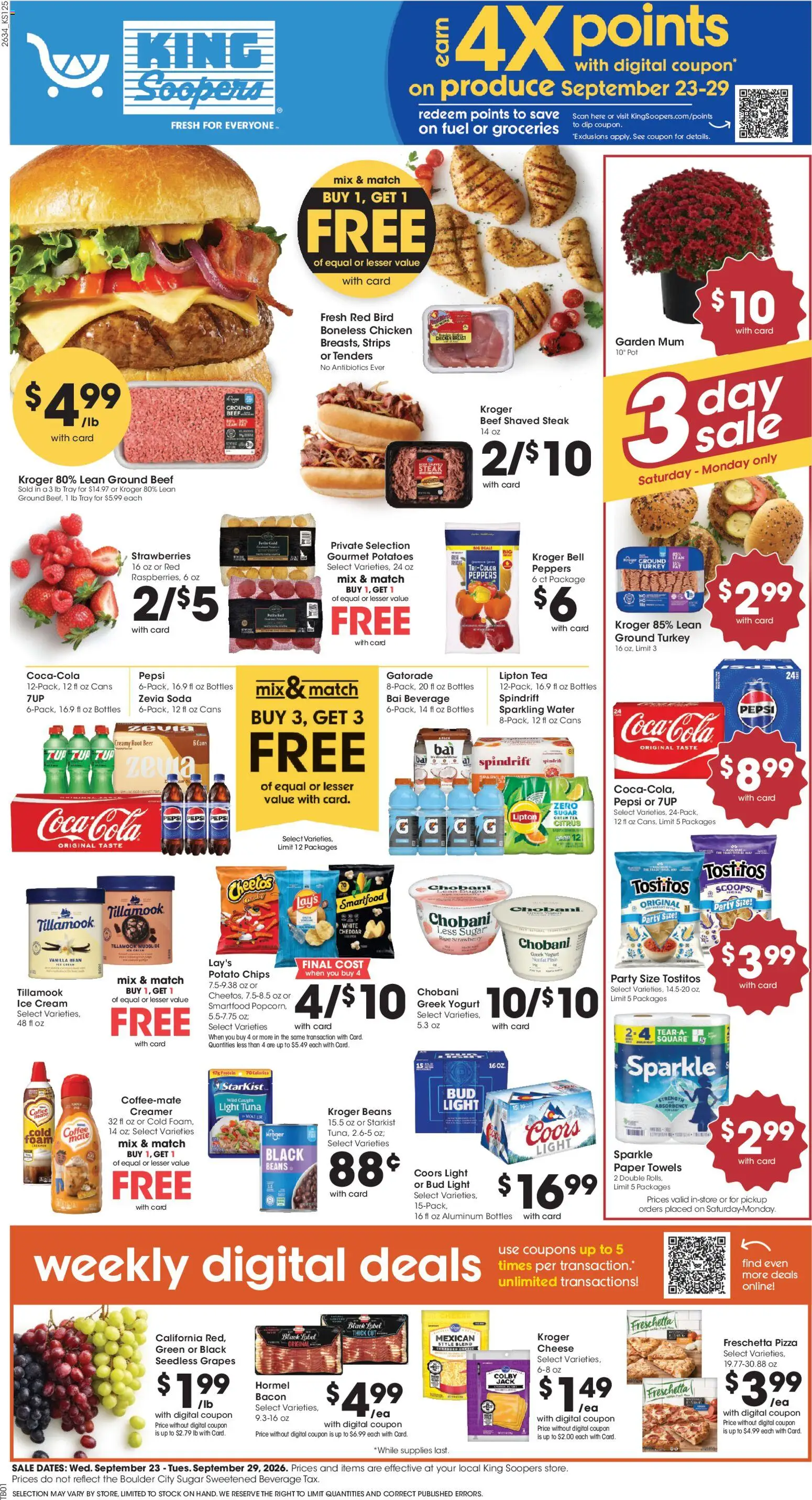 King Soopers Weekly Ad - valid from 09/23/2026 | Page: 1 | Products: Green Tea, Coffee, Chips, Bacon