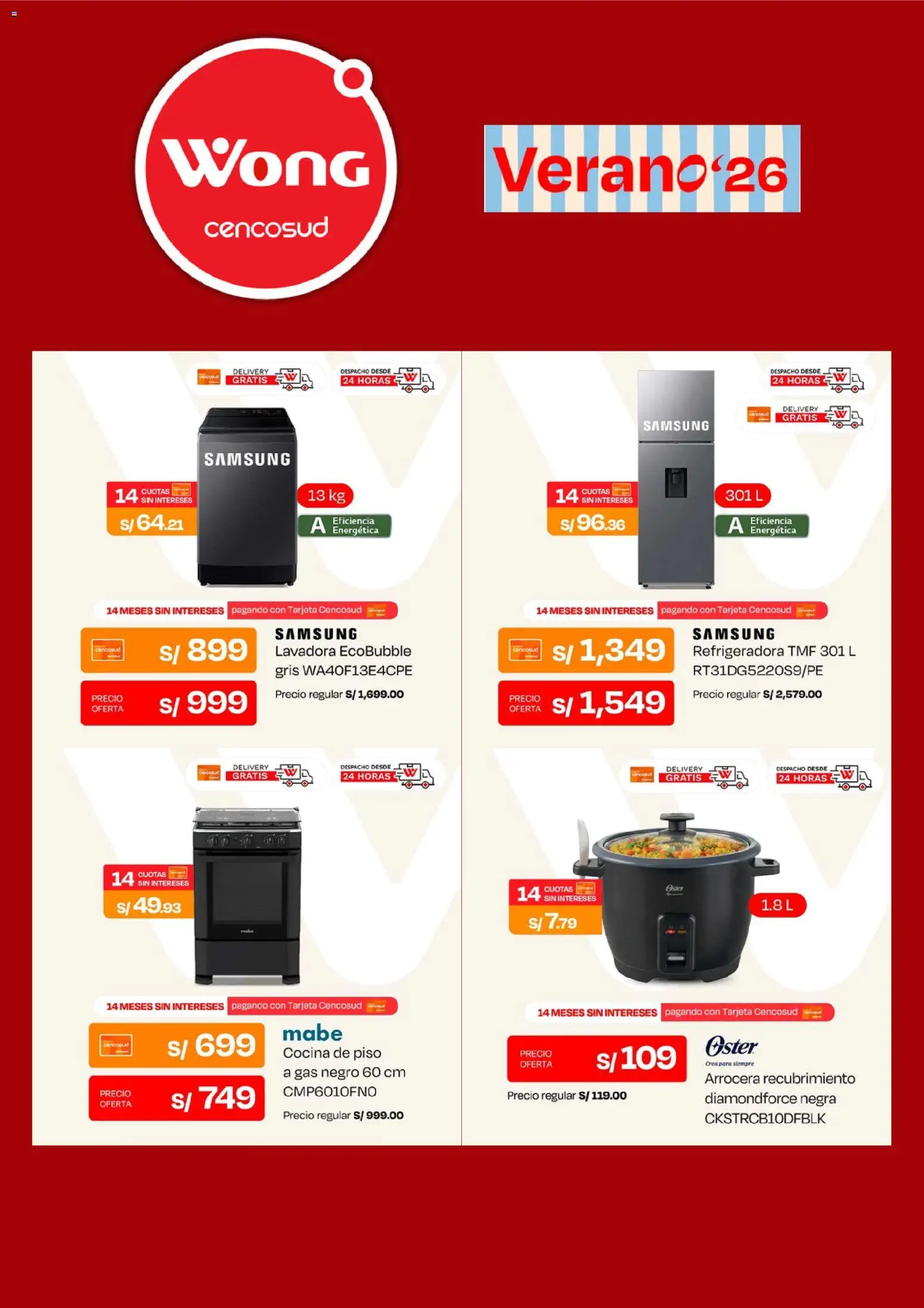 Catálogo Wong válido desde 07/09/2026 | Página: 5 | Productos: Arrocera, Lavadora, Cocina