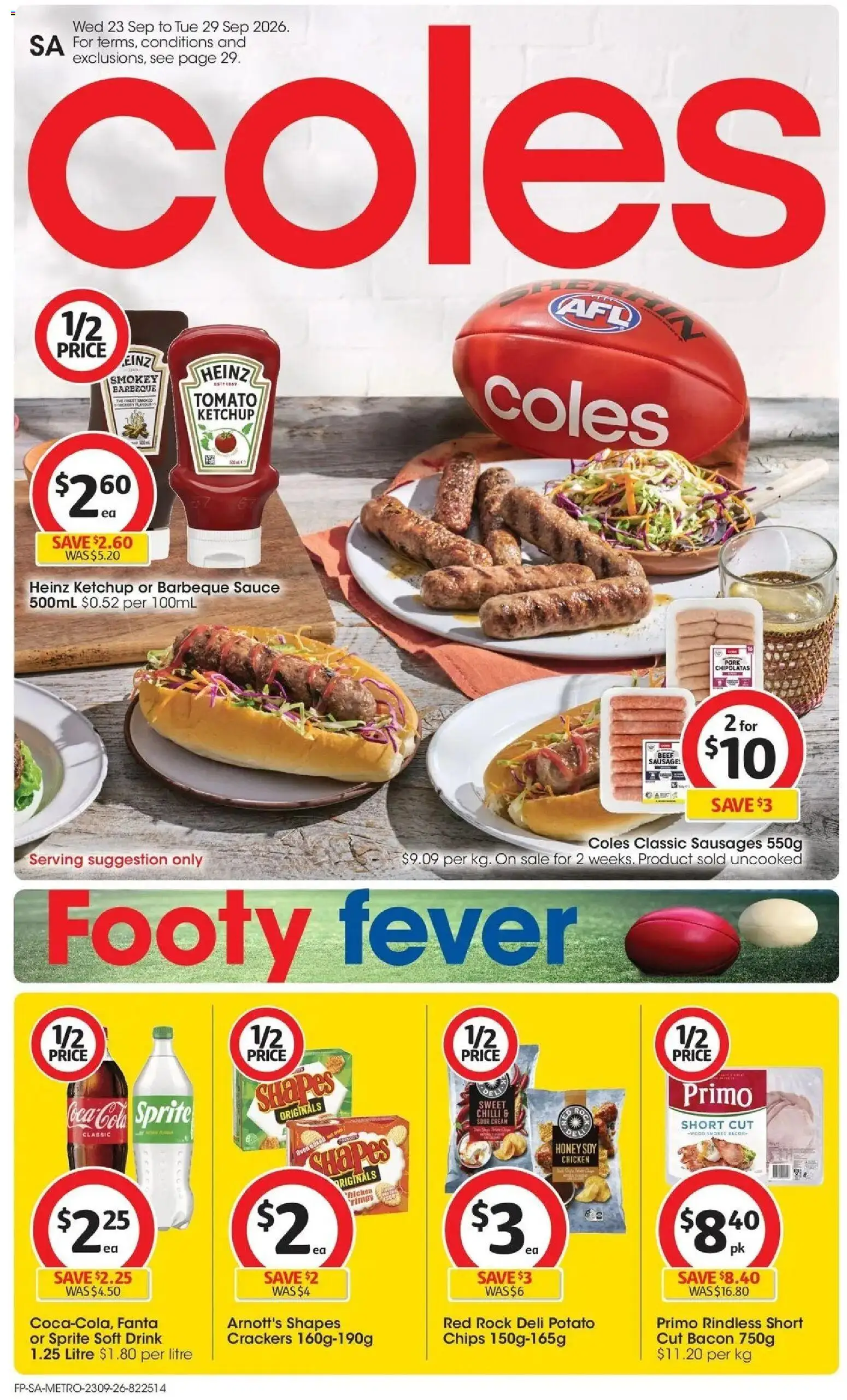 ﻿Coles catalogue valid from 23/09/2026 > Online Australia | Page: 1 | Products: Coca Cola, Chips, Sausage, Tomato
