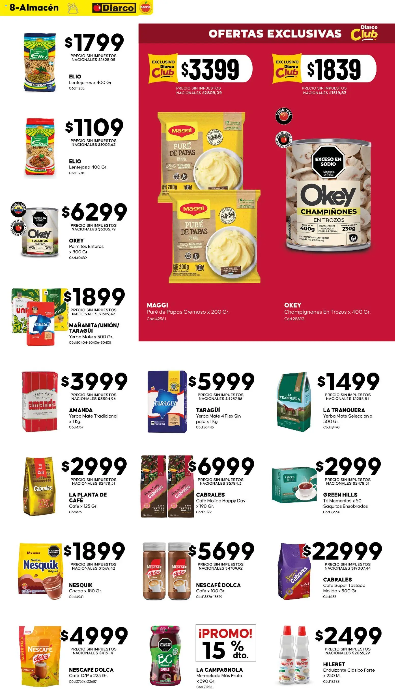 Diarco - Ofertas Diarco Barrio │ válido desde el 17/08/2026 | Página: 8 | Productos: Champiñones, Café, Té, Vasos