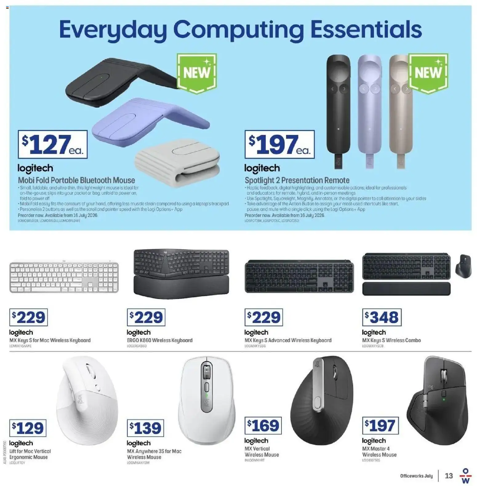 Officeworks catalogue - valid from 12/07/2026 | Page: 13 | Products: Slides, Mouse, Keyboard, Portable