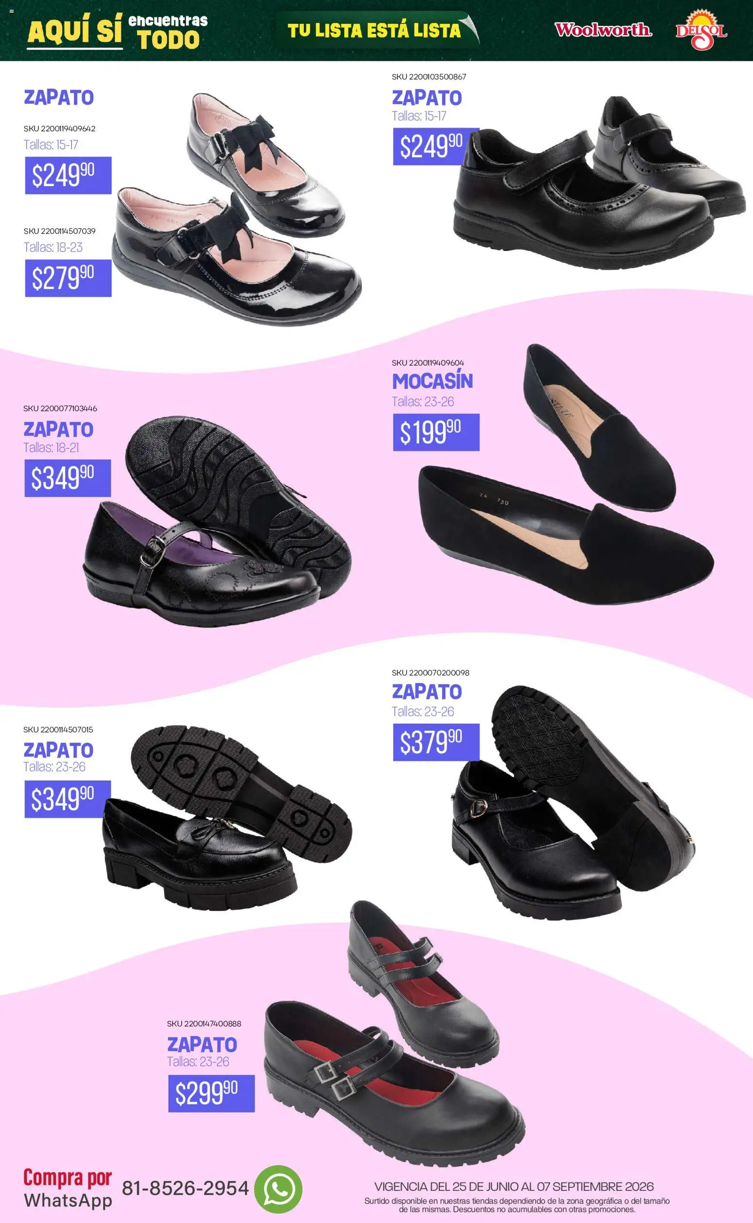 Nuevas ofertas de Del Sol y Woolworth válidas en toda la República Mexicana desde el 25/06/2026. ¡Encuentra las mejores ofertas en Del Sol y Woolworth catálogo Back To School! | Página: 64 | Productos: Mocasín