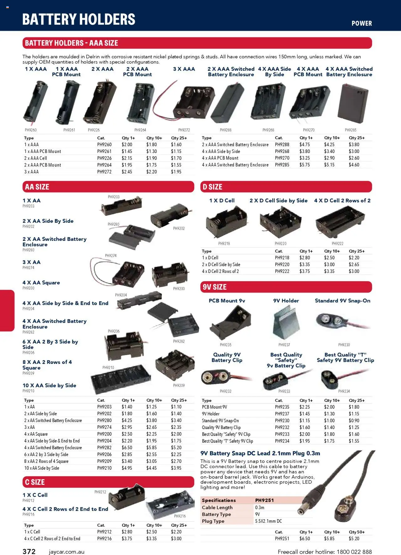 Jaycar catalogue - valid from 09/07/2025 | Page: 372 | Products: 9v battery, Clip, Cable, Connector