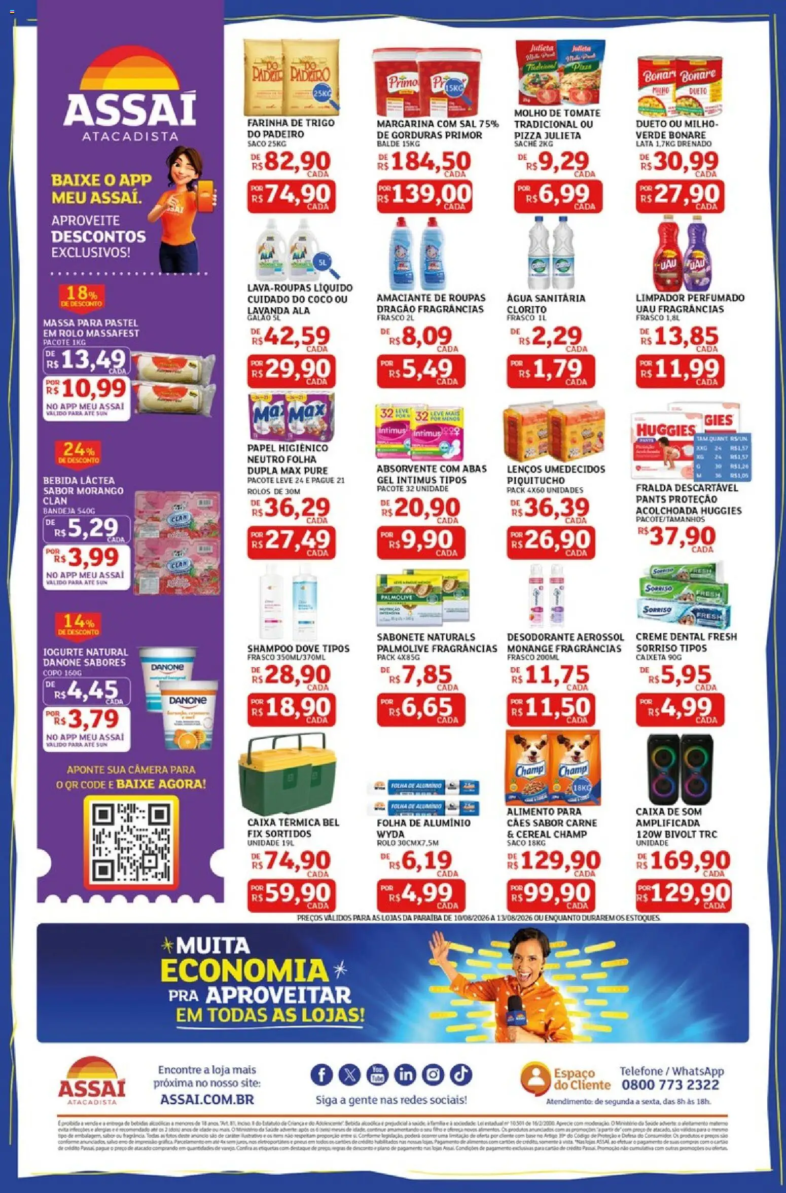Assaí Atacadista Folheto - válido de 10/08/2026 | Página: 2 | Produtos: Farinha, Molho de tomate, Papel higiênico, Amaciante