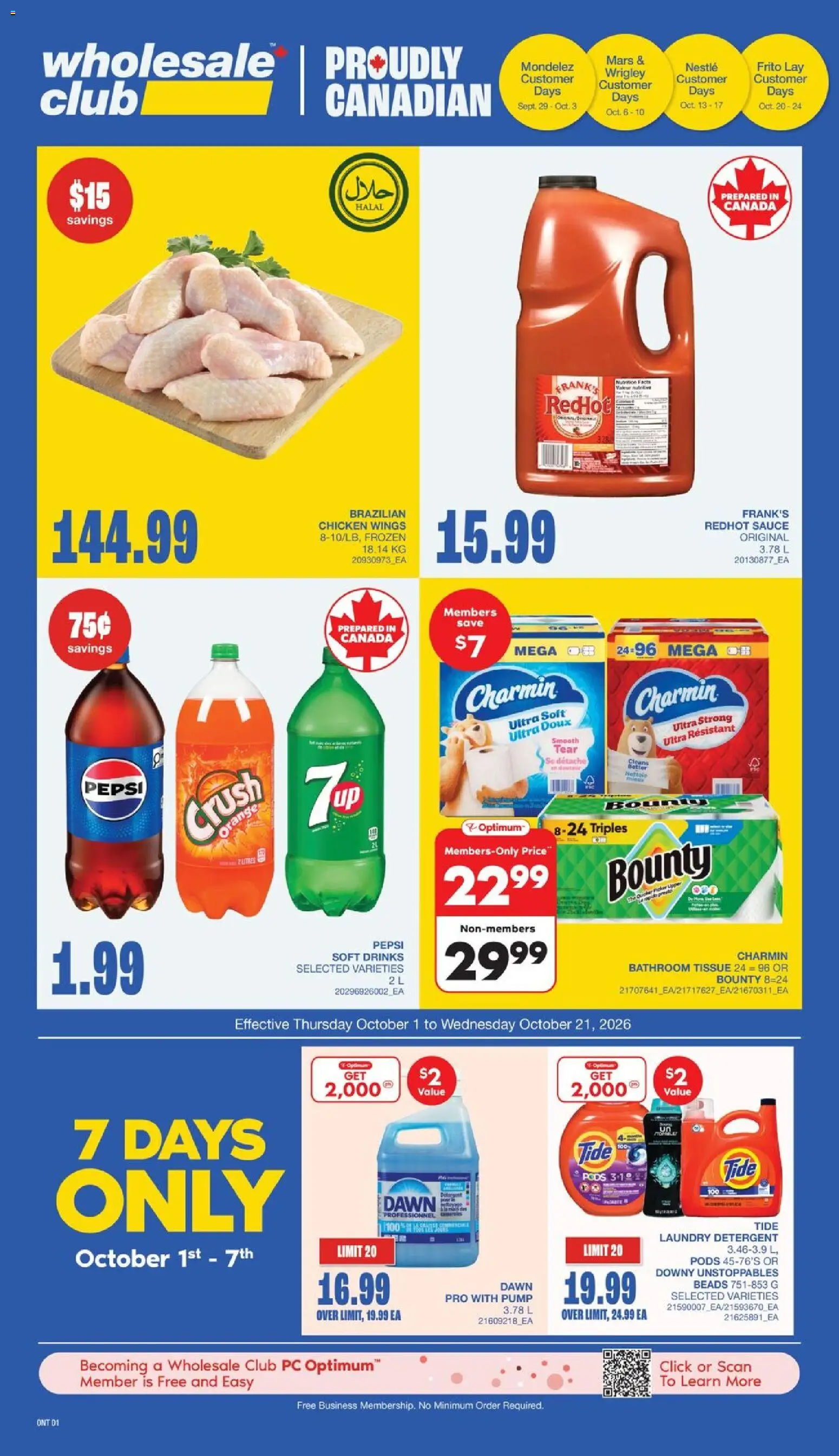 Wholesale Club flyer valid from Oct 1, 2026 | Page: 4 | Products: Chicken wings, Drinks, Detergent, Chicken