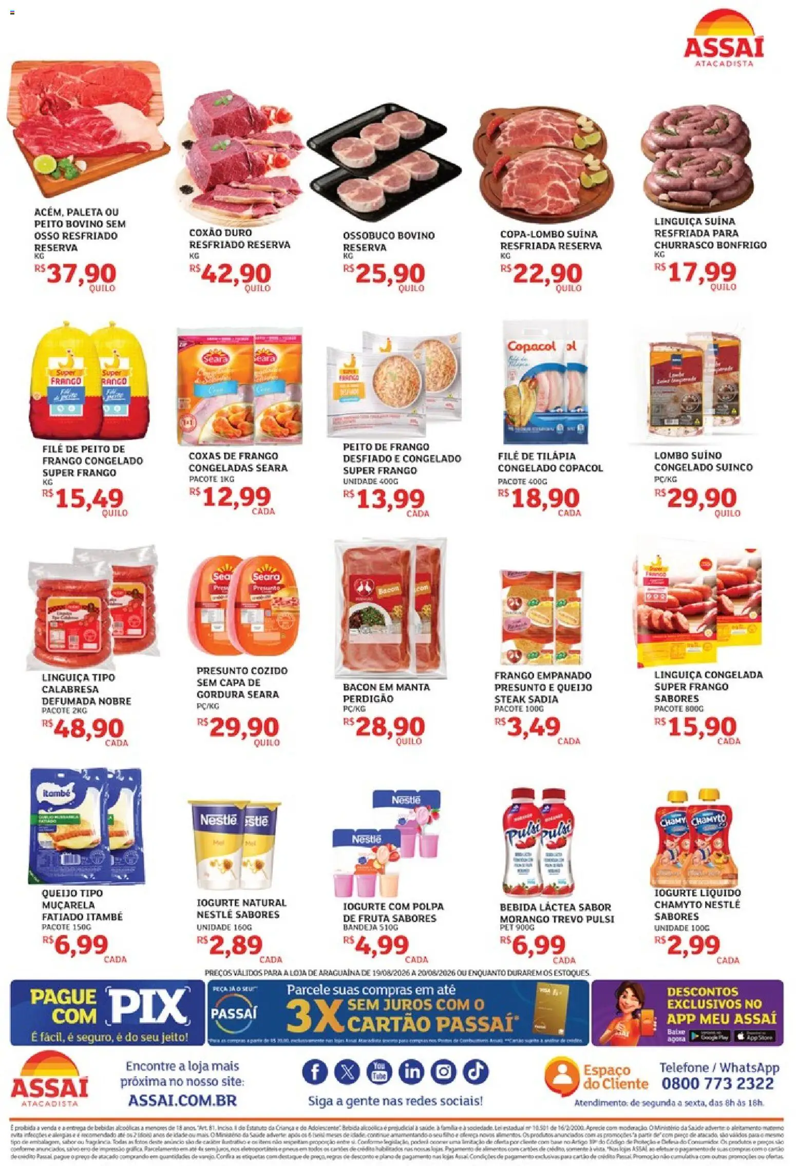Assaí Atacadista Folheto - válido de 19/08/2026 | Página: 2 | Produtos: Queijo, Tilápia, Muçarela, Bandeja