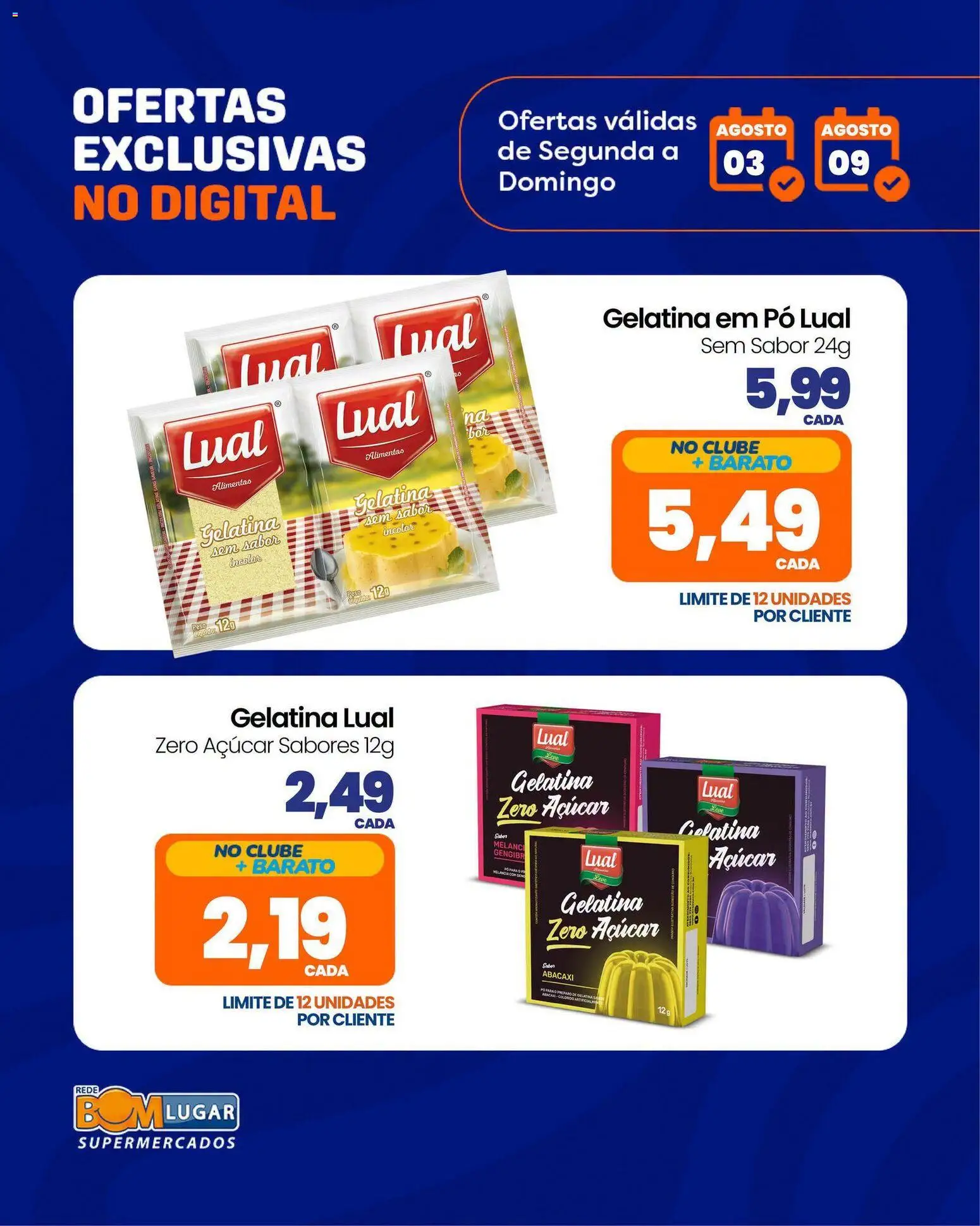 Rede Bom Lugar Folheto - válido de 03/08/2026 | Página: 3 | Produtos: Alimentos, Abacaxi, Açúcar, Gelatina