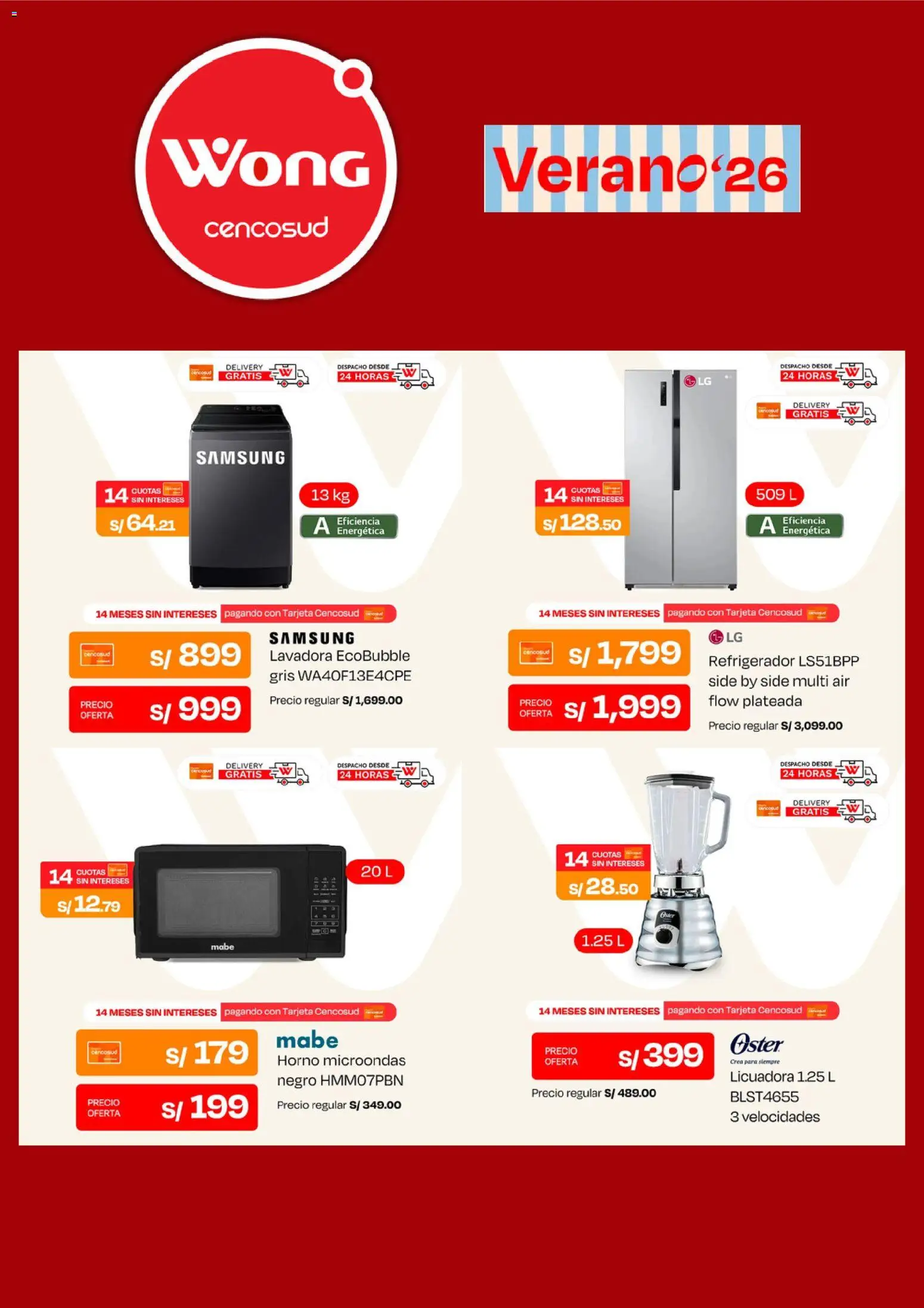 Catálogo Wong válido desde 10/08/2026 | Página: 5 | Productos: Refrigerador, Horno, Horno microondas, Licuadora