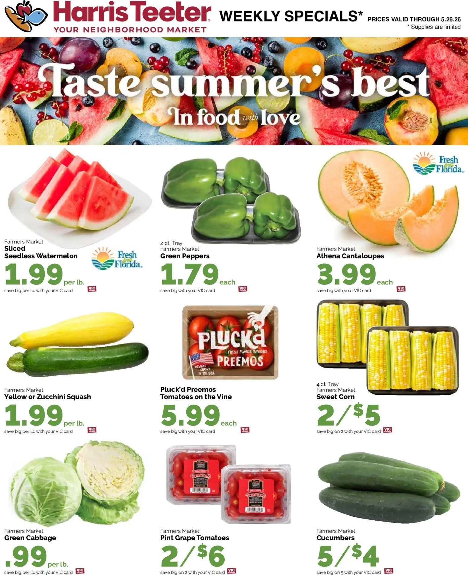 Harris Teeter Weekly Ad - NC - valid from 20.05.2026 | Page: 15 | Products: Corn, Squash, Cucumbers, Cabbage