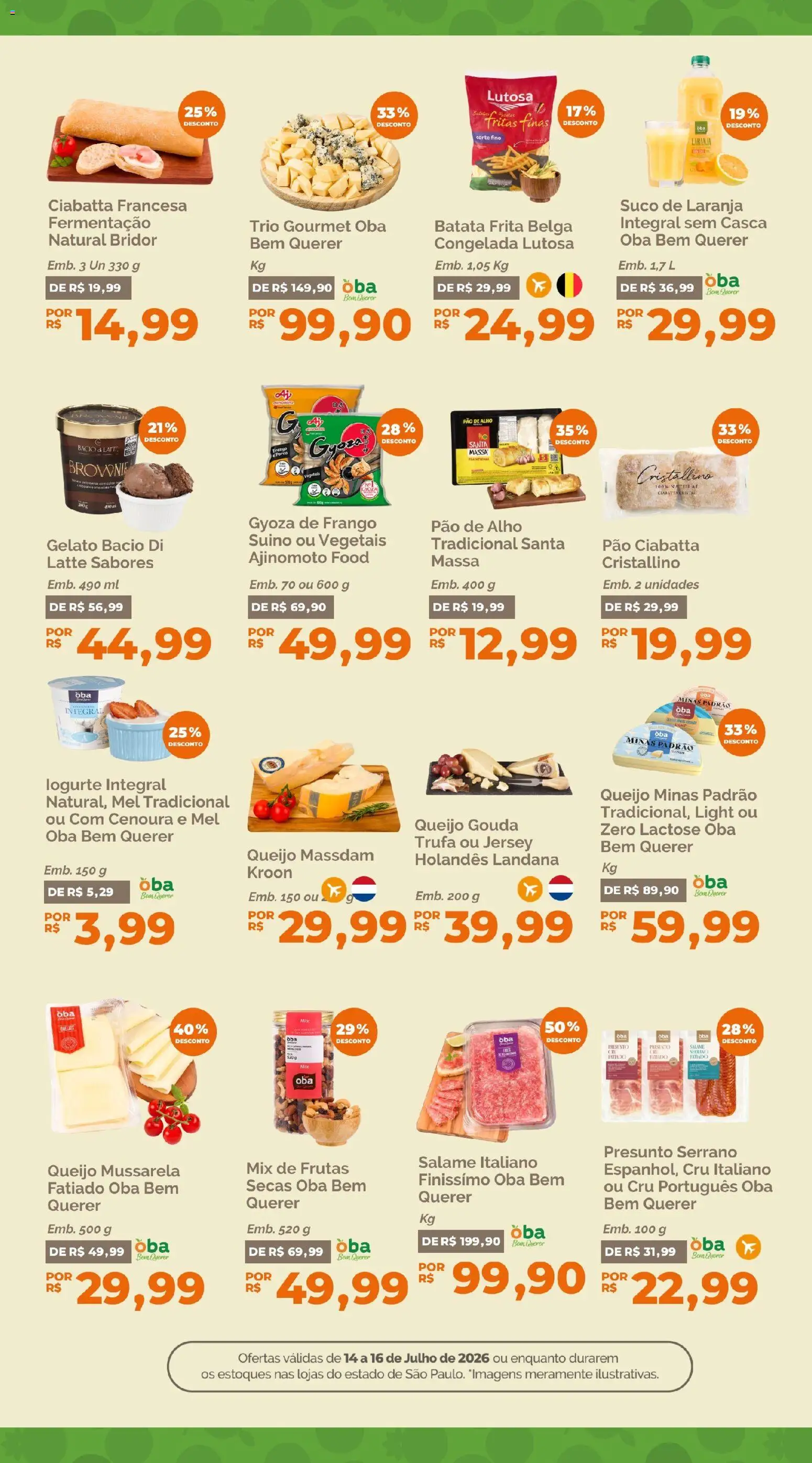 Oba Hortifruti Folheto - válido de 14/07/2026 | Página: 9 | Produtos: Queijo, Mel, Batata, Frango
