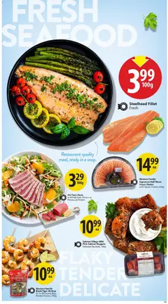 Preview of Save on foods weekly flyer / circulaire from shop Save on foods valid from Aug 27, 2026 | Page: 13 | Products: Smoked salmon, Tuna, Tuna steak, Steak