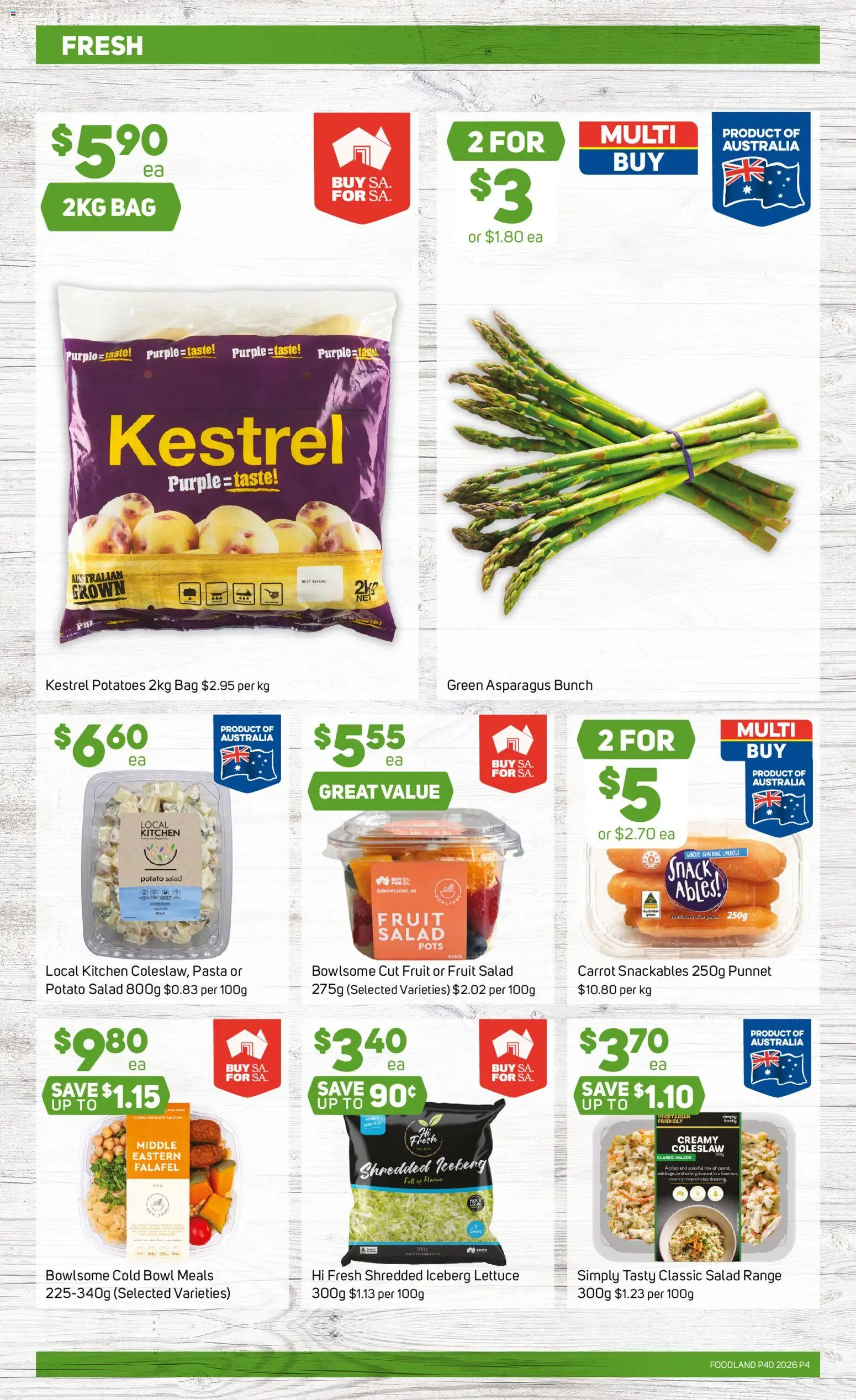 Foodland catalogue - valid from 30/09/2026 | Page: 4 | Products: Potato salad, Pasta, Salad, Fruit