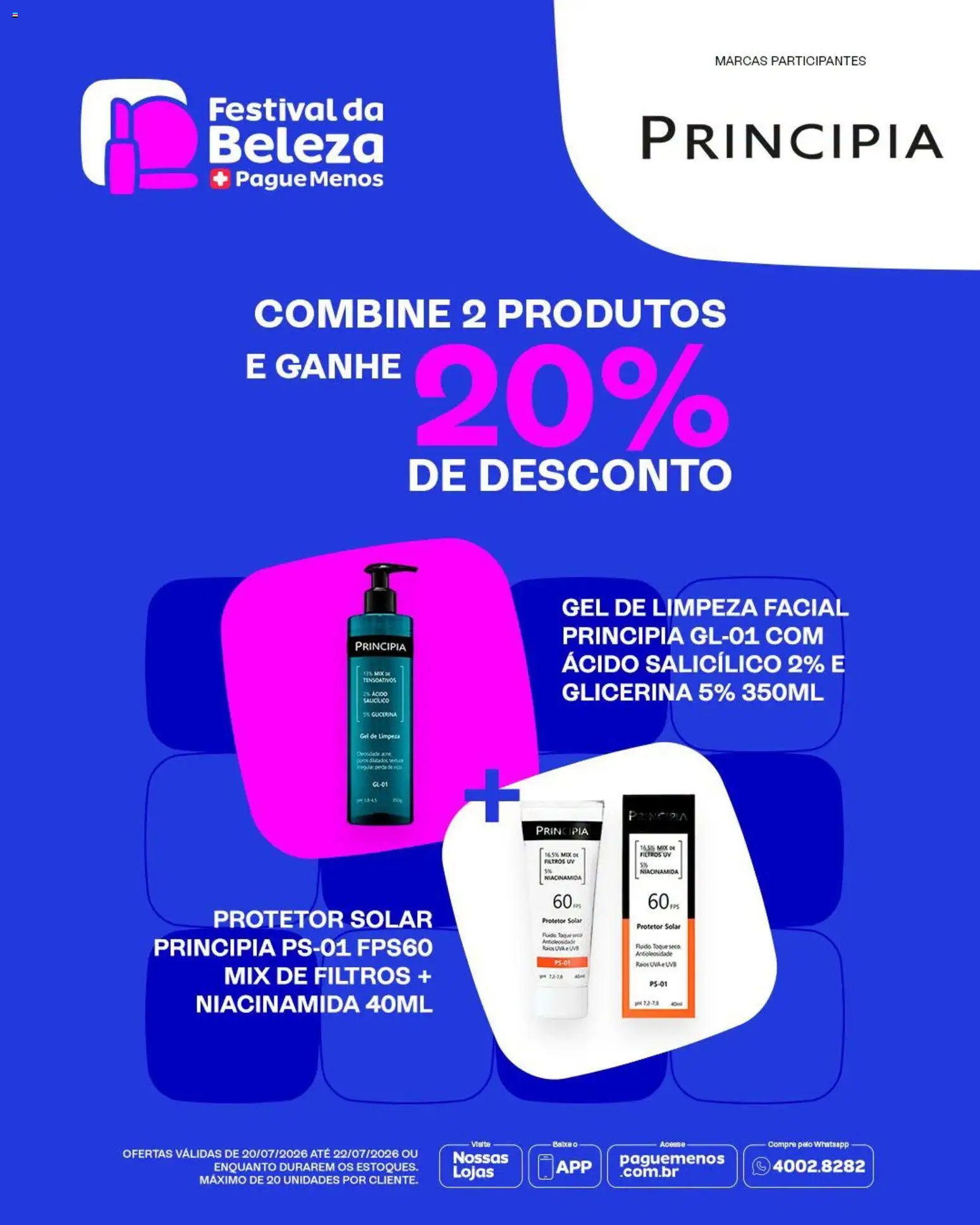 Pague Menos Folheto - válido de 20/07/2026 | Página: 2 | Produtos: Protetor solar, Gel de limpeza