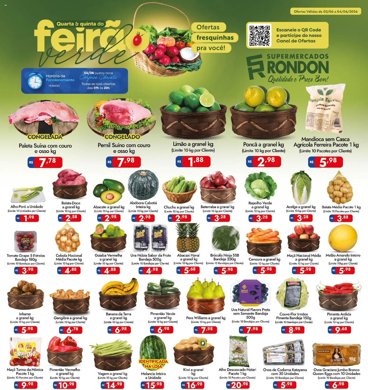Supermercados Rondon Folheto - válido de 03.06.2026 | Página: 1 | Produtos: Melancia, Chuchu, Abóbora, Cenoura