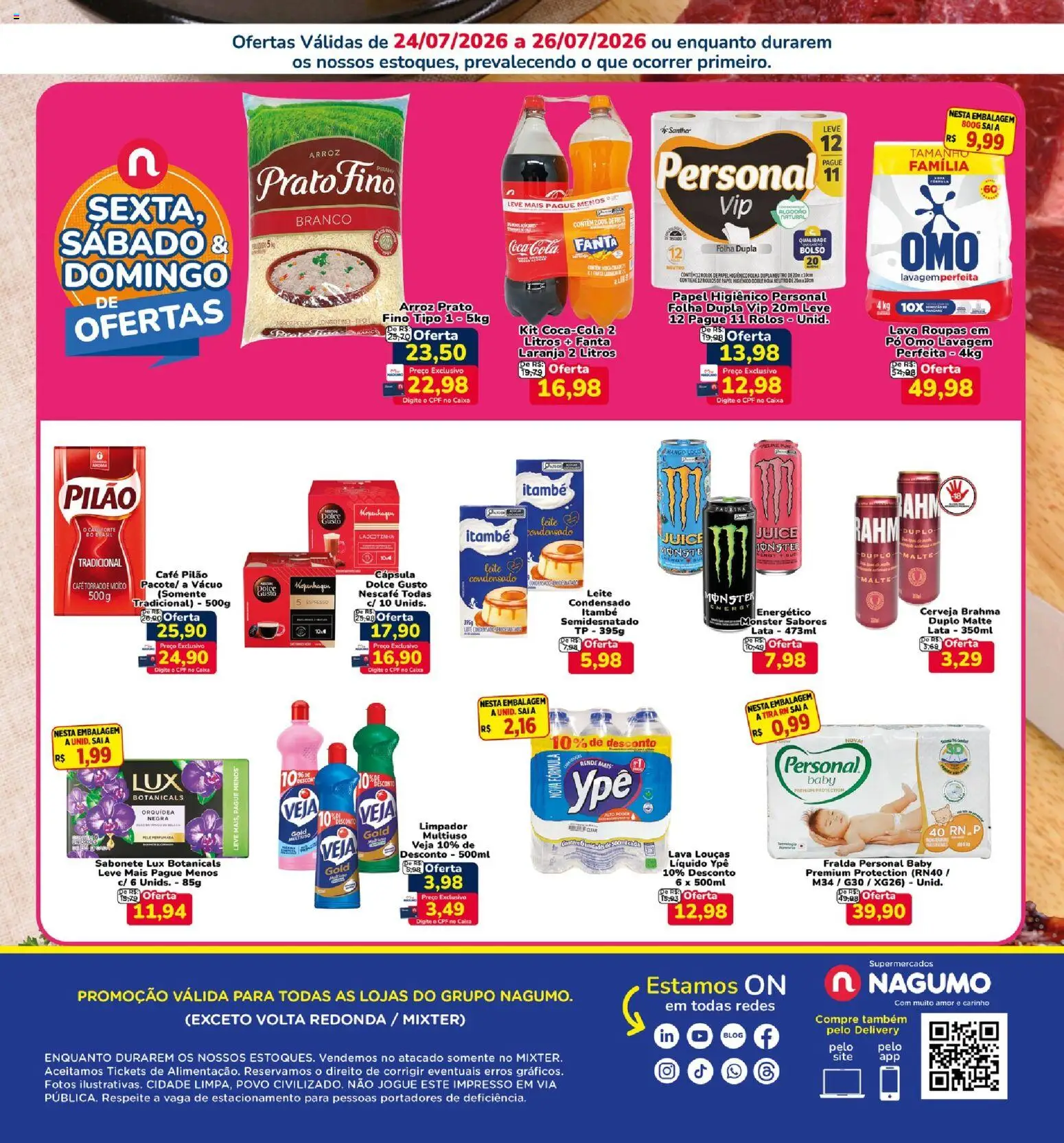 Nagumo Folheto - válido de 24/07/2026 | Página: 2 | Produtos: Fanta, Cerveja, Arroz, Café pilão