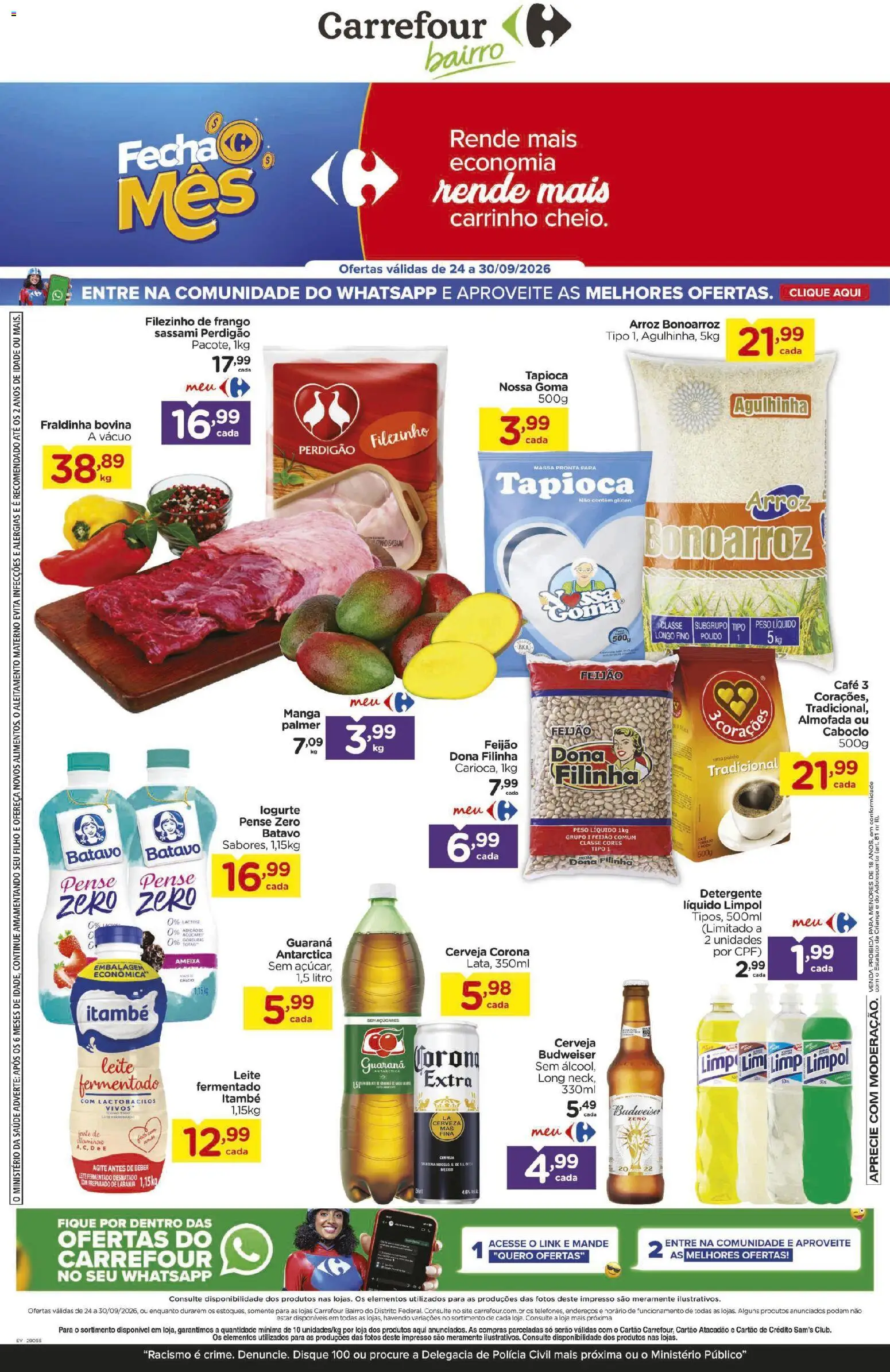 Carrefour Bairro Folheto - válido de 24/09/2026 | Página: 1 | Produtos: Feijão, Fraldinha, Café, Cerveja