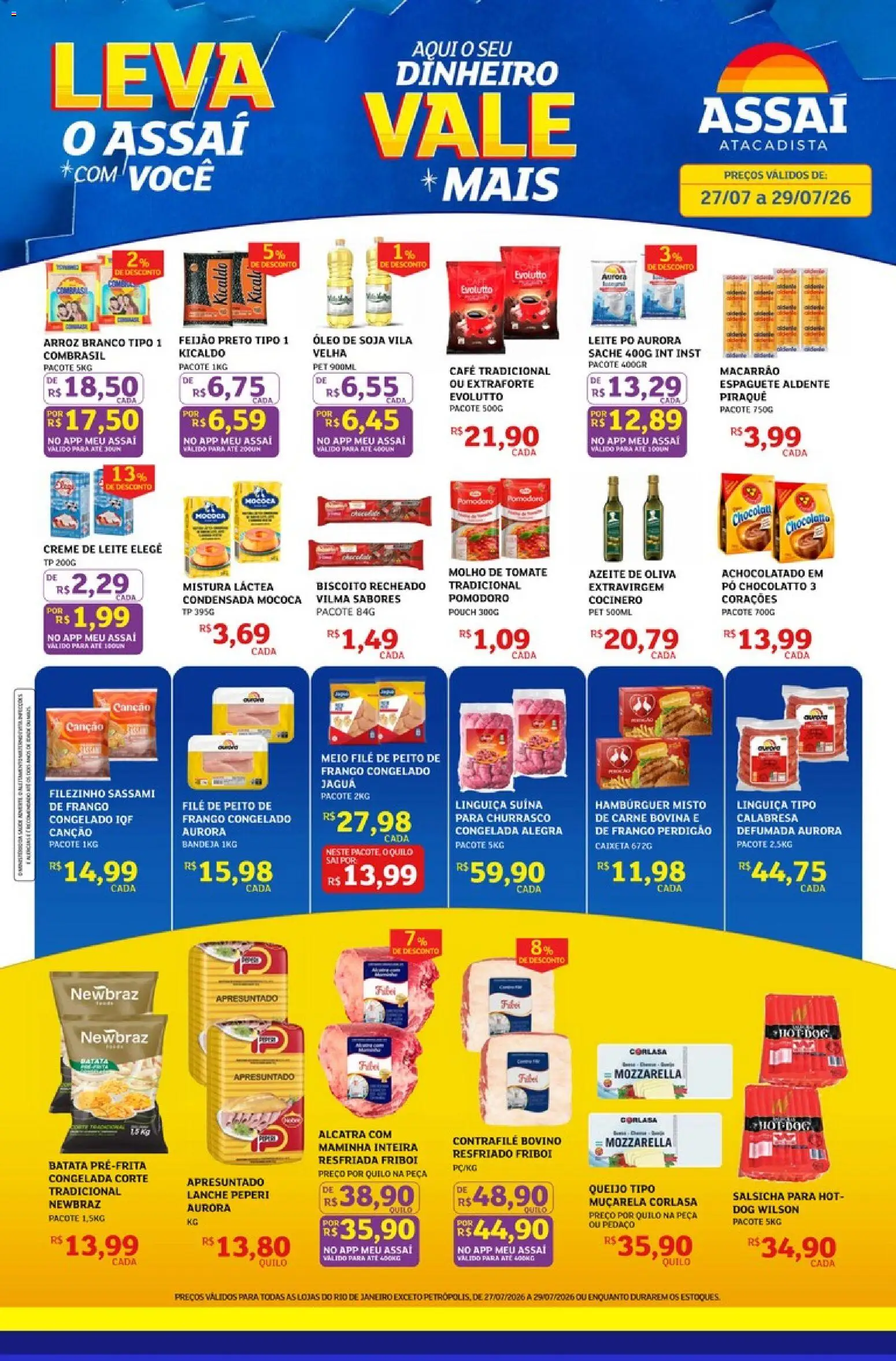 Assaí Atacadista Folheto - válido de 27/07/2026 | Página: 1 | Produtos: Salsicha, Queijo, Hambúrguer, Creme de leite
