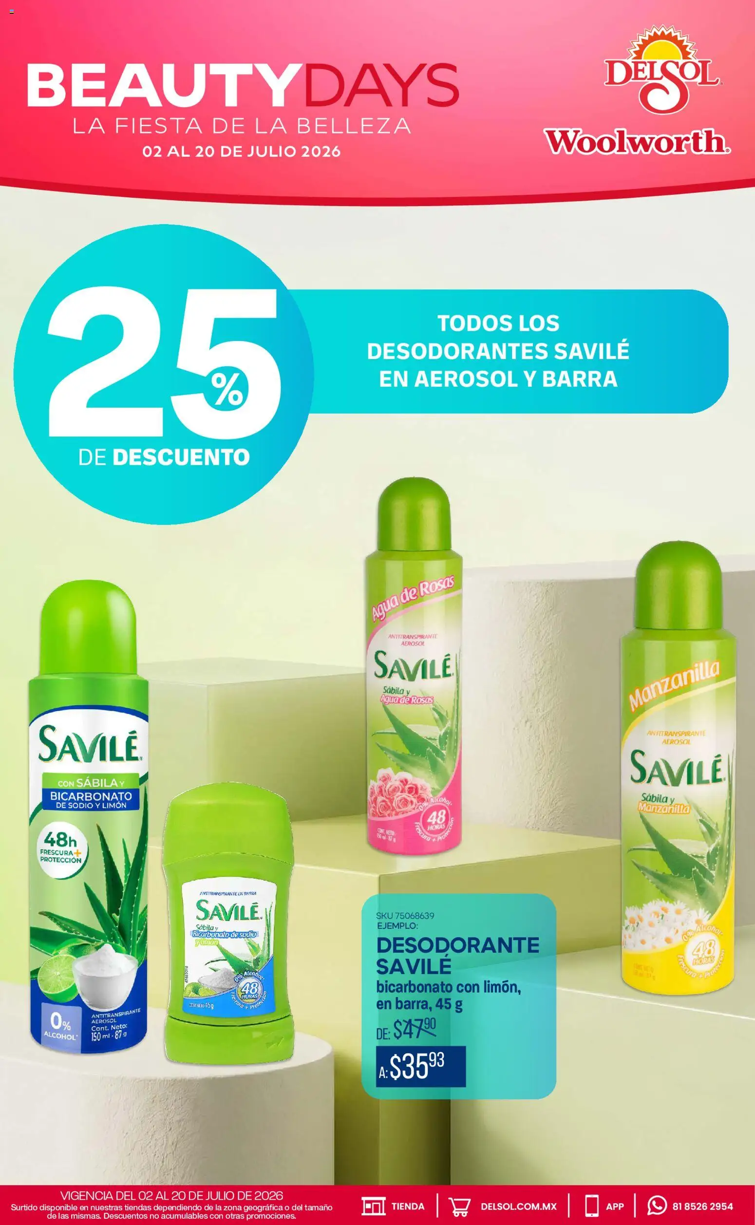 Nuevas ofertas de Del Sol y Woolworth válidas en toda la República Mexicana desde el 02/07/2026. ¡Encuentra las mejores ofertas en Del Sol y Woolworth katalog Beauty Days! | Página: 8 | Productos: Antitranspirante, Agua, Limón, Barra