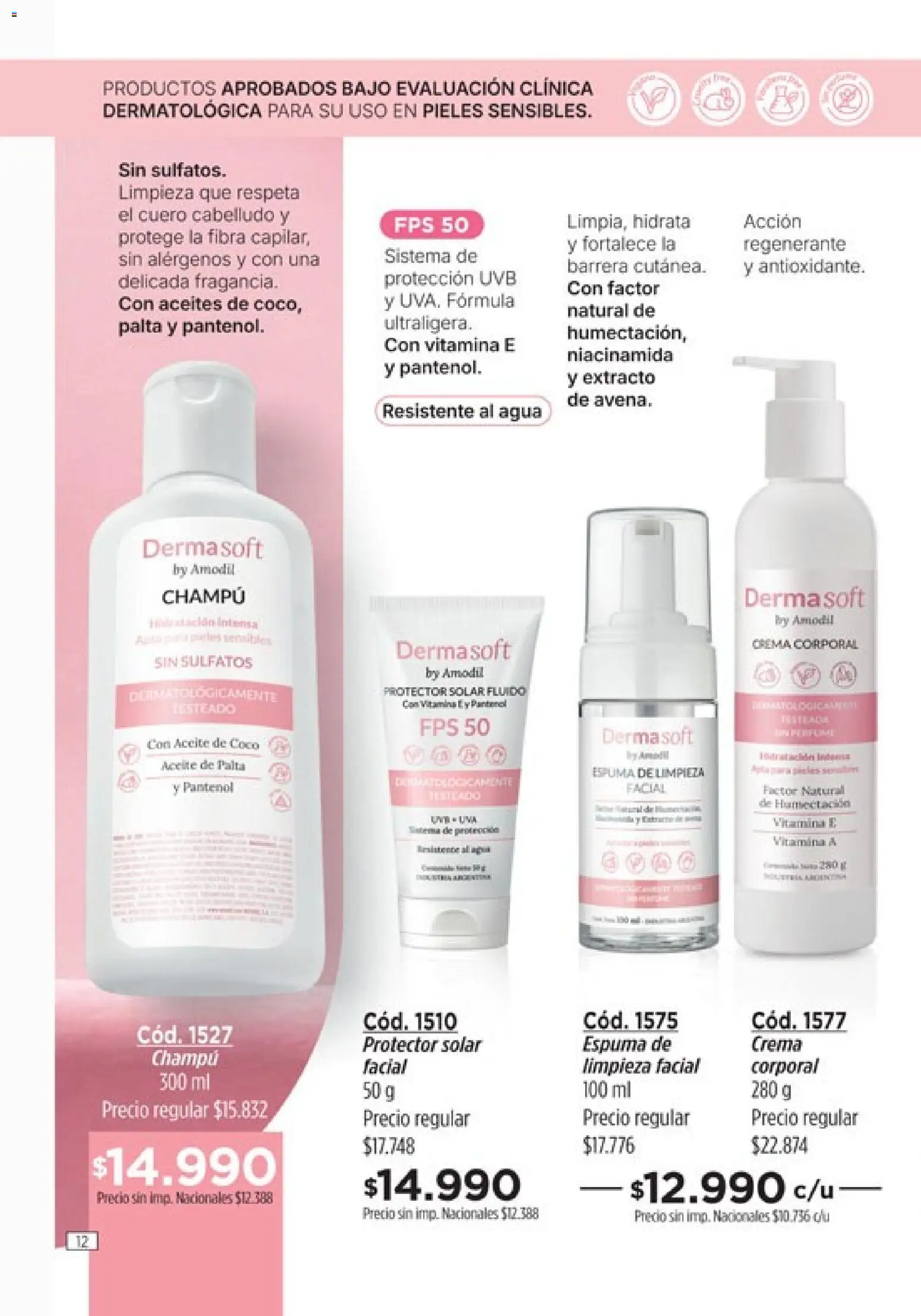 Catálogo Amodil Campaña 12 │ válido desde el 30/06/2026 | Página: 12 | Productos: Aceite, Champú, Agua, Espuma