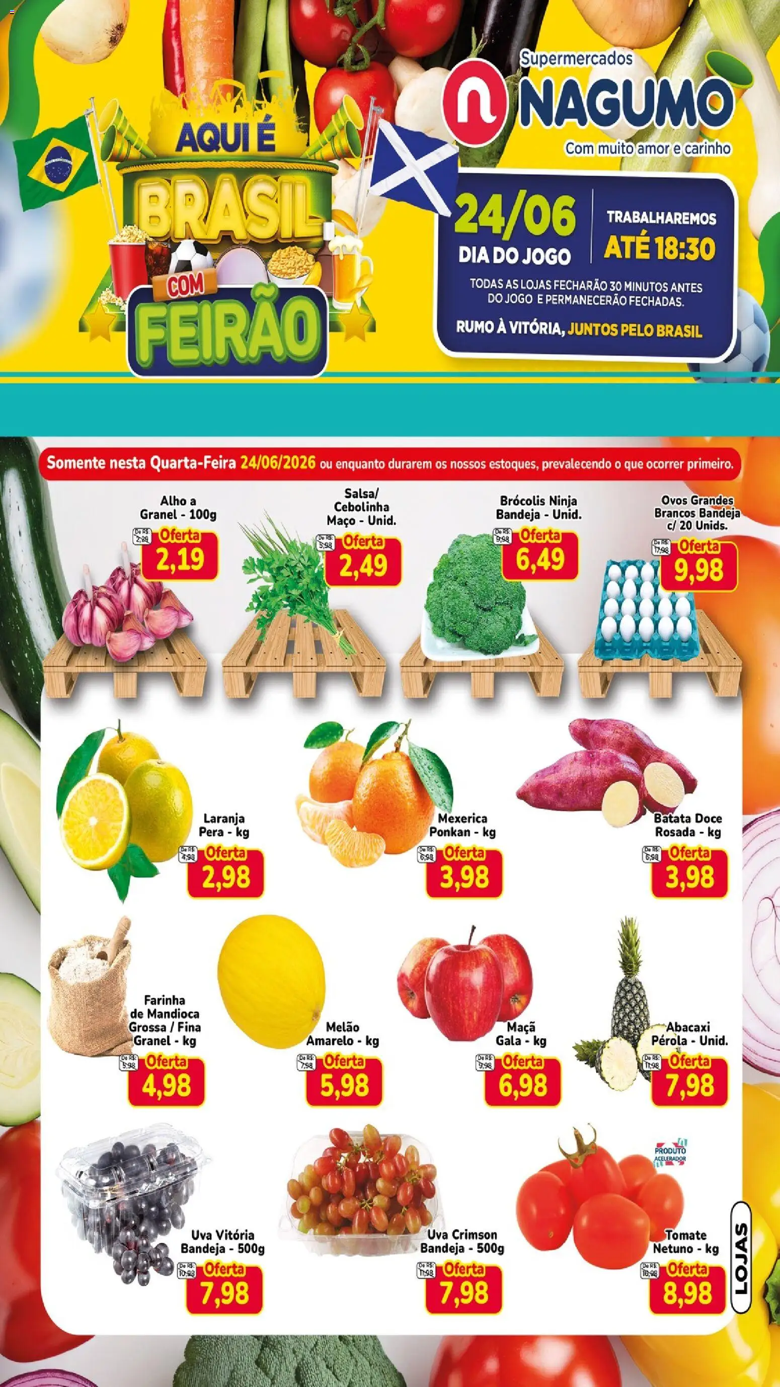 Nagumo Folheto - válido de 24/06/2026 | Página: 1 | Produtos: Mandioca, Farinha de mandioca, Bandeja, Batata