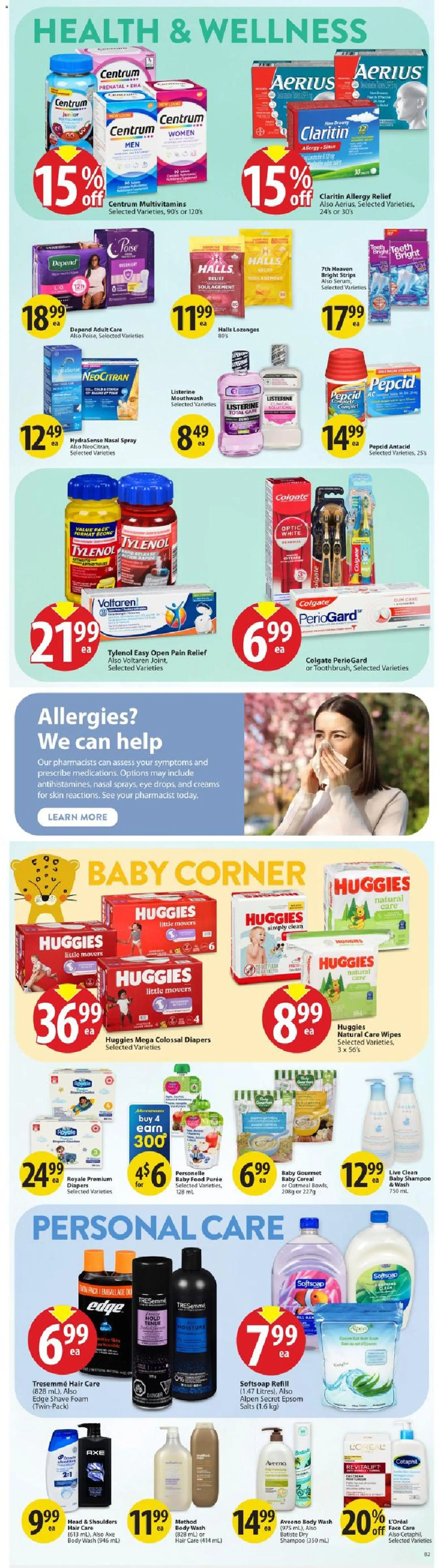 Save on foods flyer valid from Aug 27, 2026 | Page: 19 | Products: Oatmeal, Strips, Diapers, Body wash