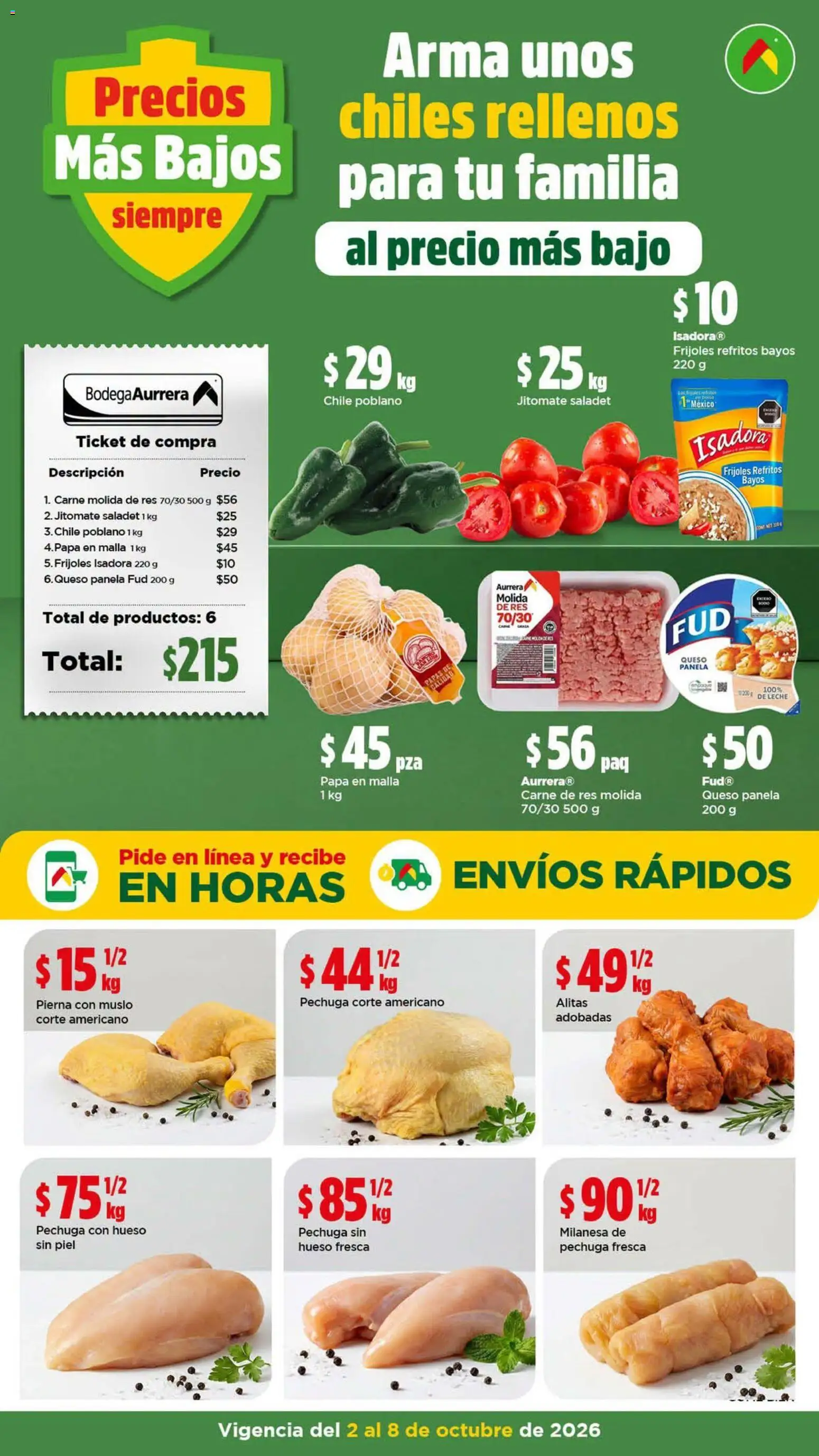 Nuevas ofertas de Bodega Aurrerá válidas en toda la República Mexicana desde el 02/10/2026. ¡Encuentra las mejores ofertas en Bodega Aurrerá folleto Arma unos chiles rellenos para tu familia! | Página: 1