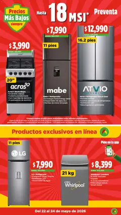 Vista previa de Bodega Aurrerá folleto El precio más bajo de México, nuevo folleto de la tienda, válido en México a partir del 22.05.2026 | Página: 16 | Productos: Refrigerador, Agua, Lavadora